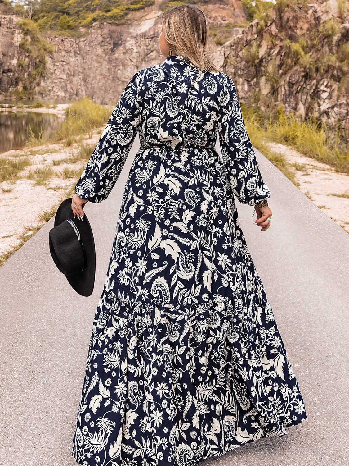 Elegant Plus Size Long Sleeve Maxi Dress in Opaque Fabric with Slight Stretch Trendsi