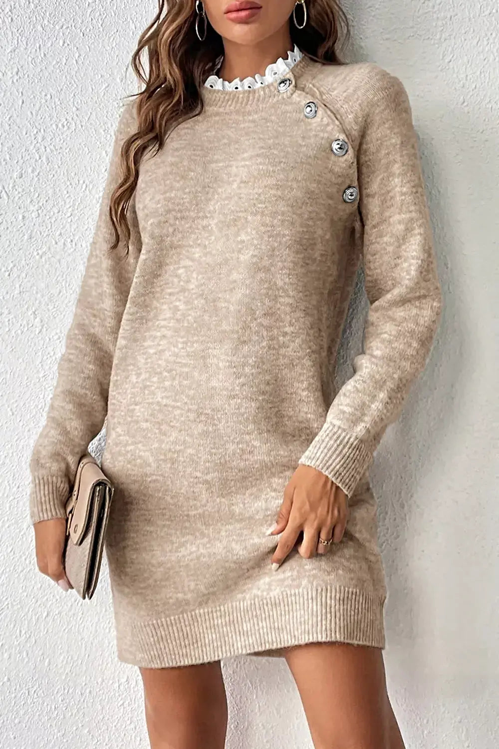 Ribbed Hem Raglan Sleeve Sweater Dress -
