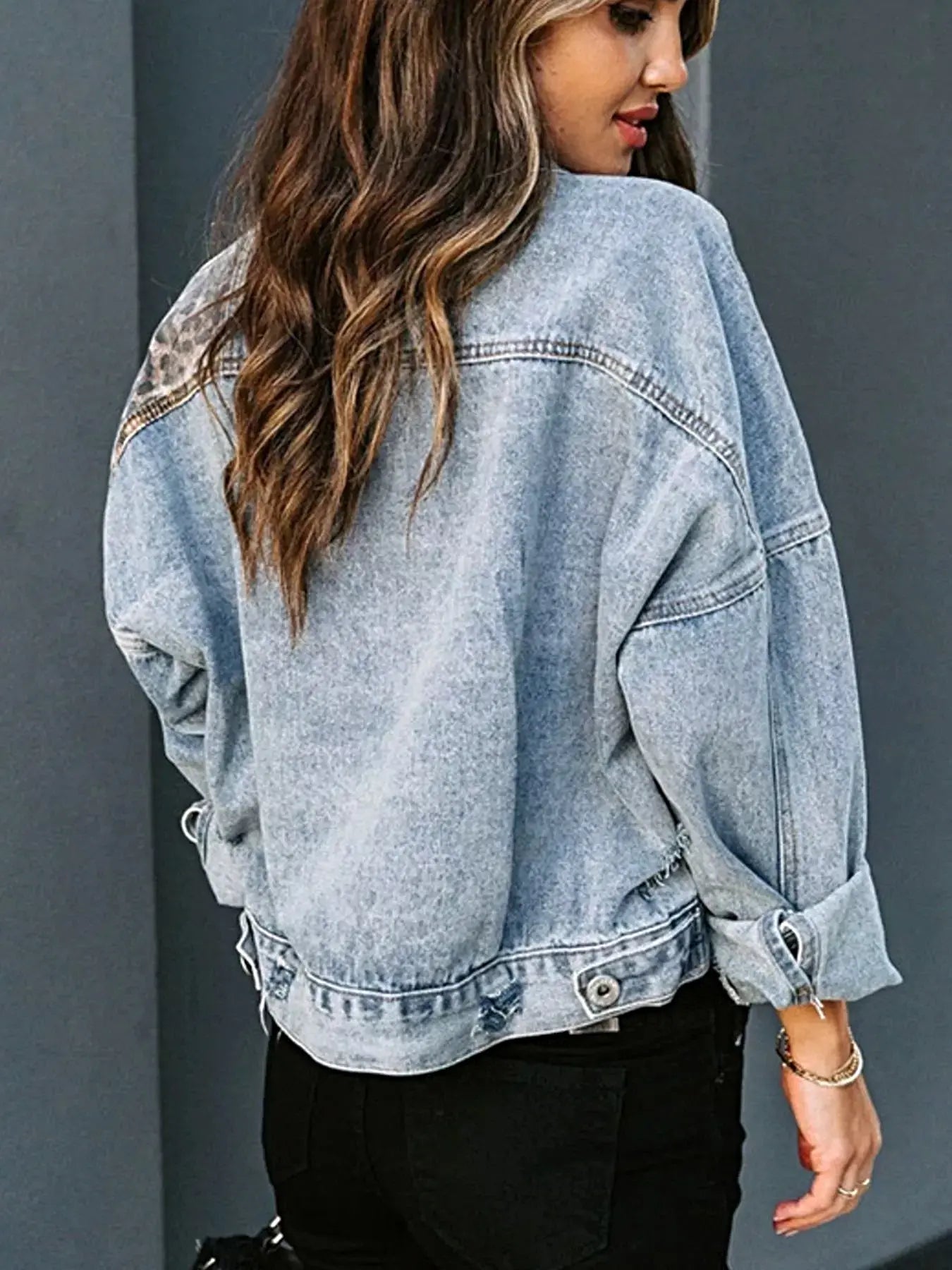 Leopard Print Patchwork Denim Jacket -
