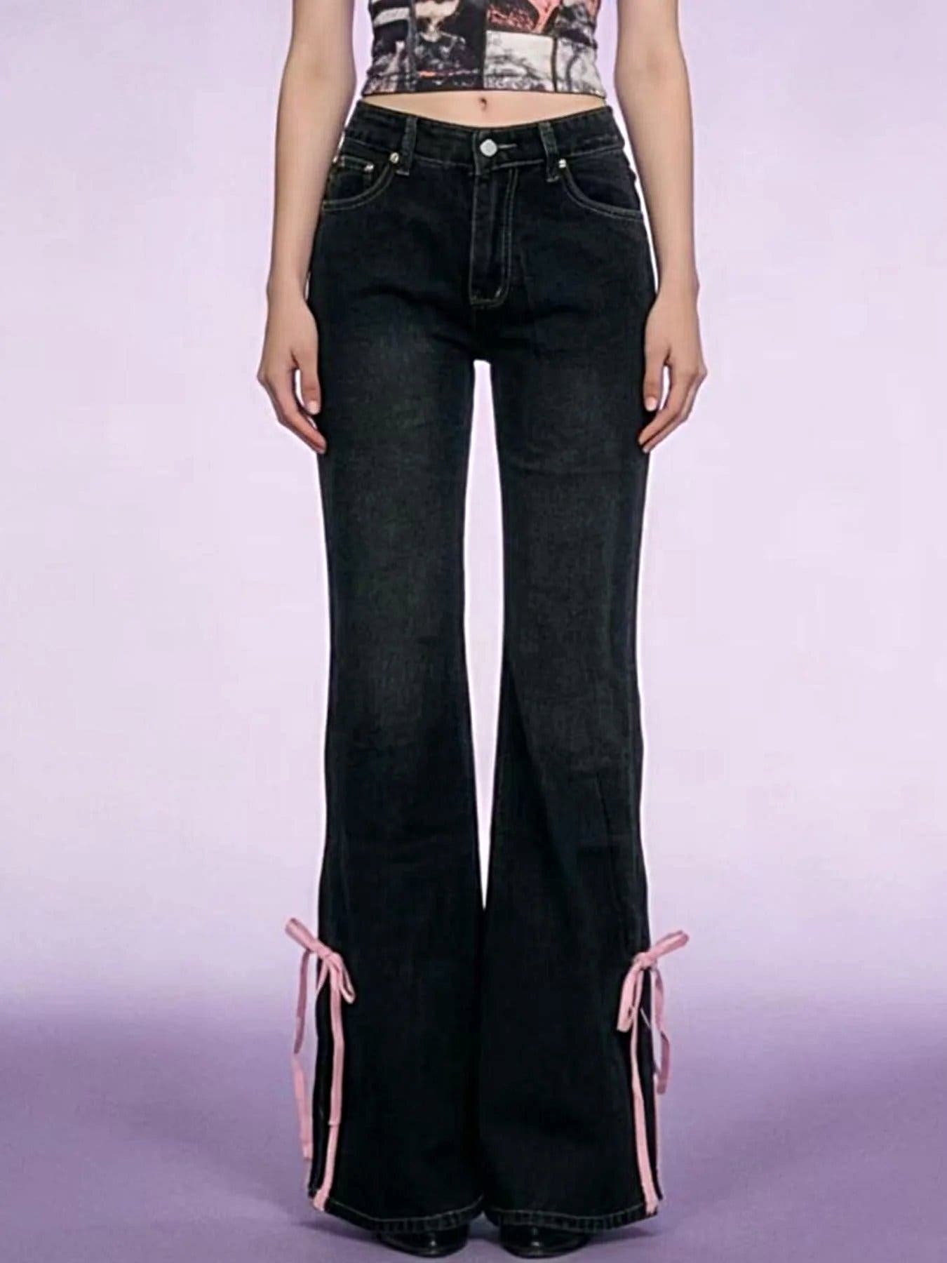 Ribbon Detail Flare Jeans -