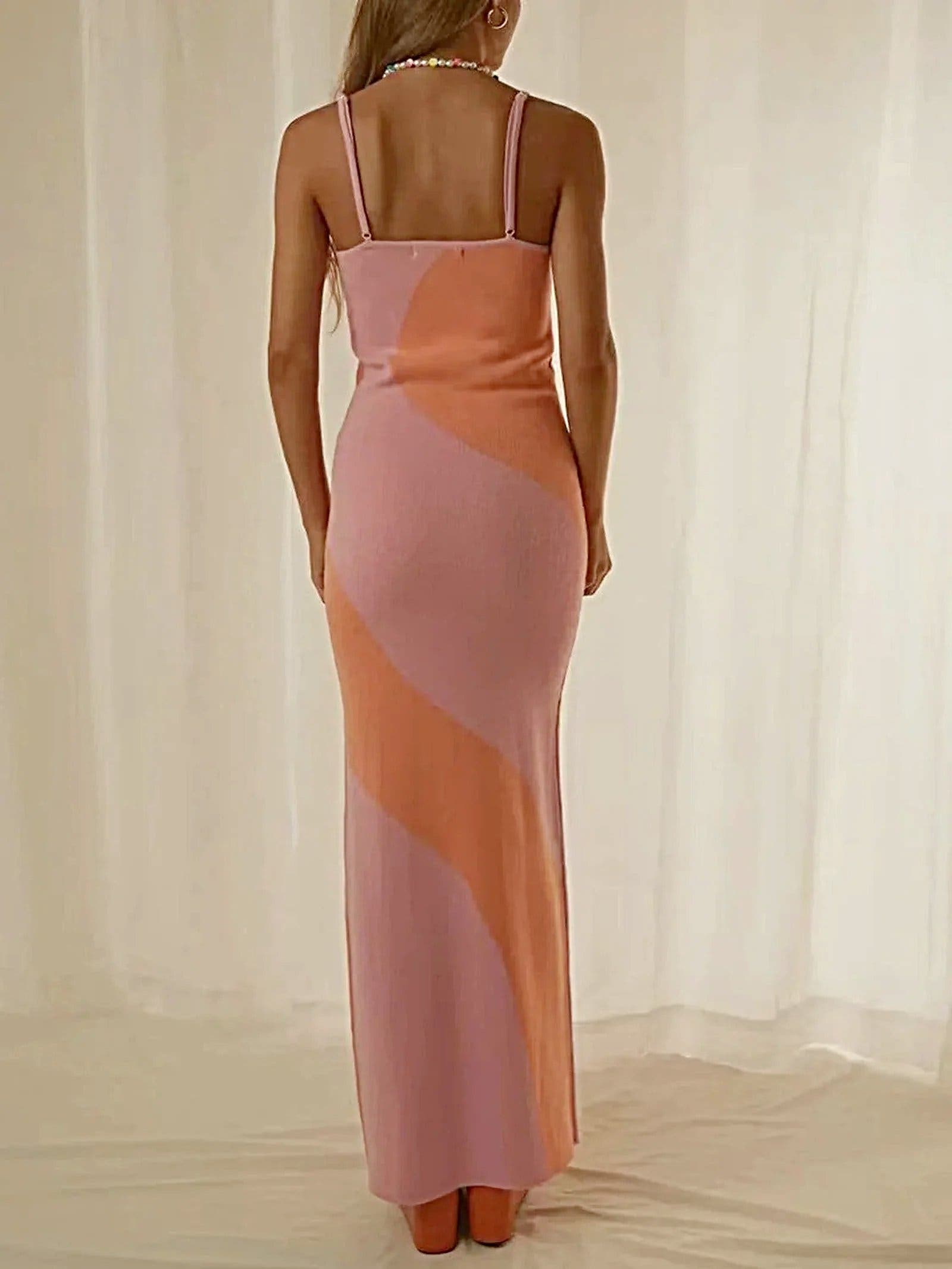 Spaghetti Strap Maxi Sweater Dress - Highly Stretchy, 100% Polyester, Machine Washable -