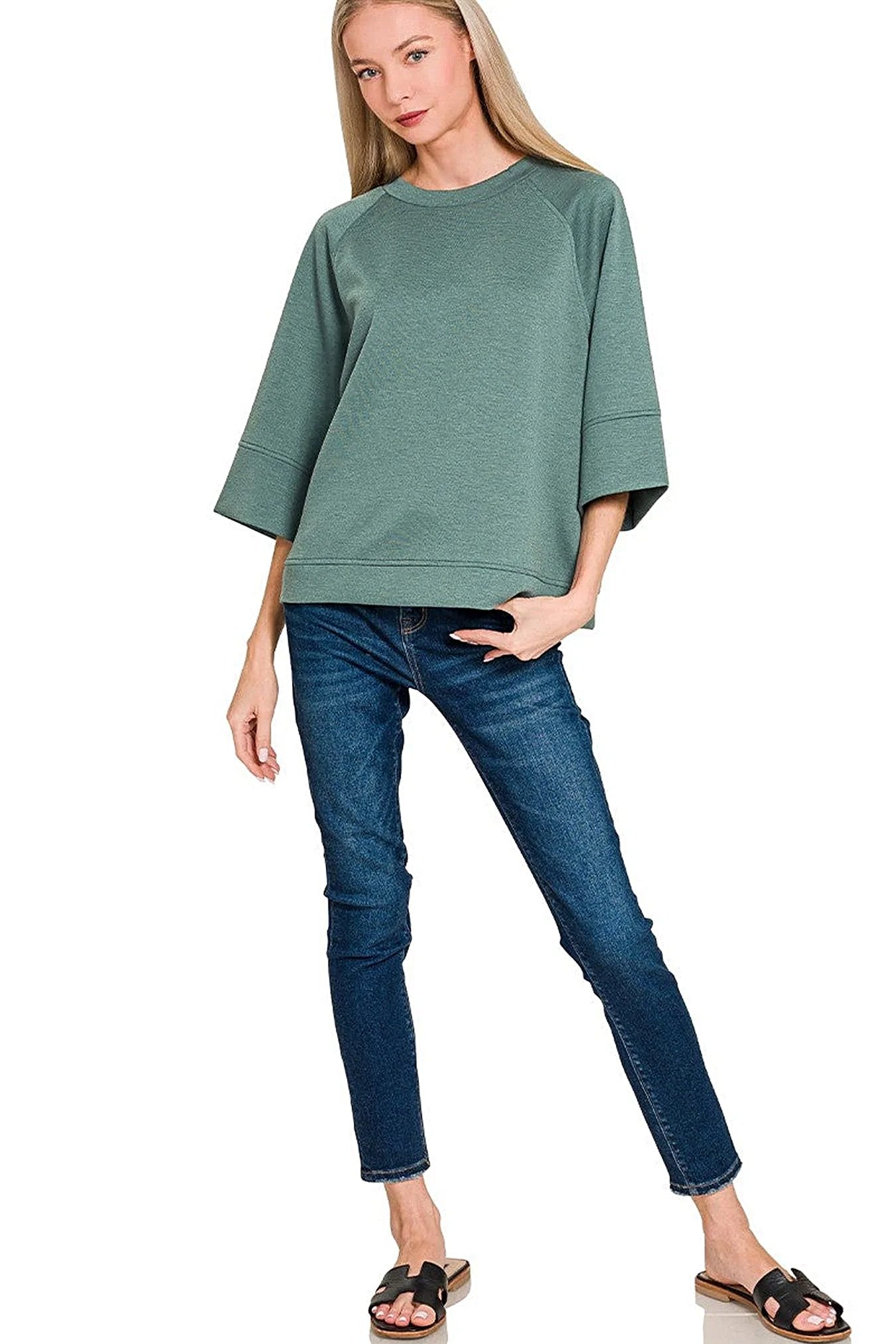 Zenana Scuba 3/4 Sleeve Pullover -