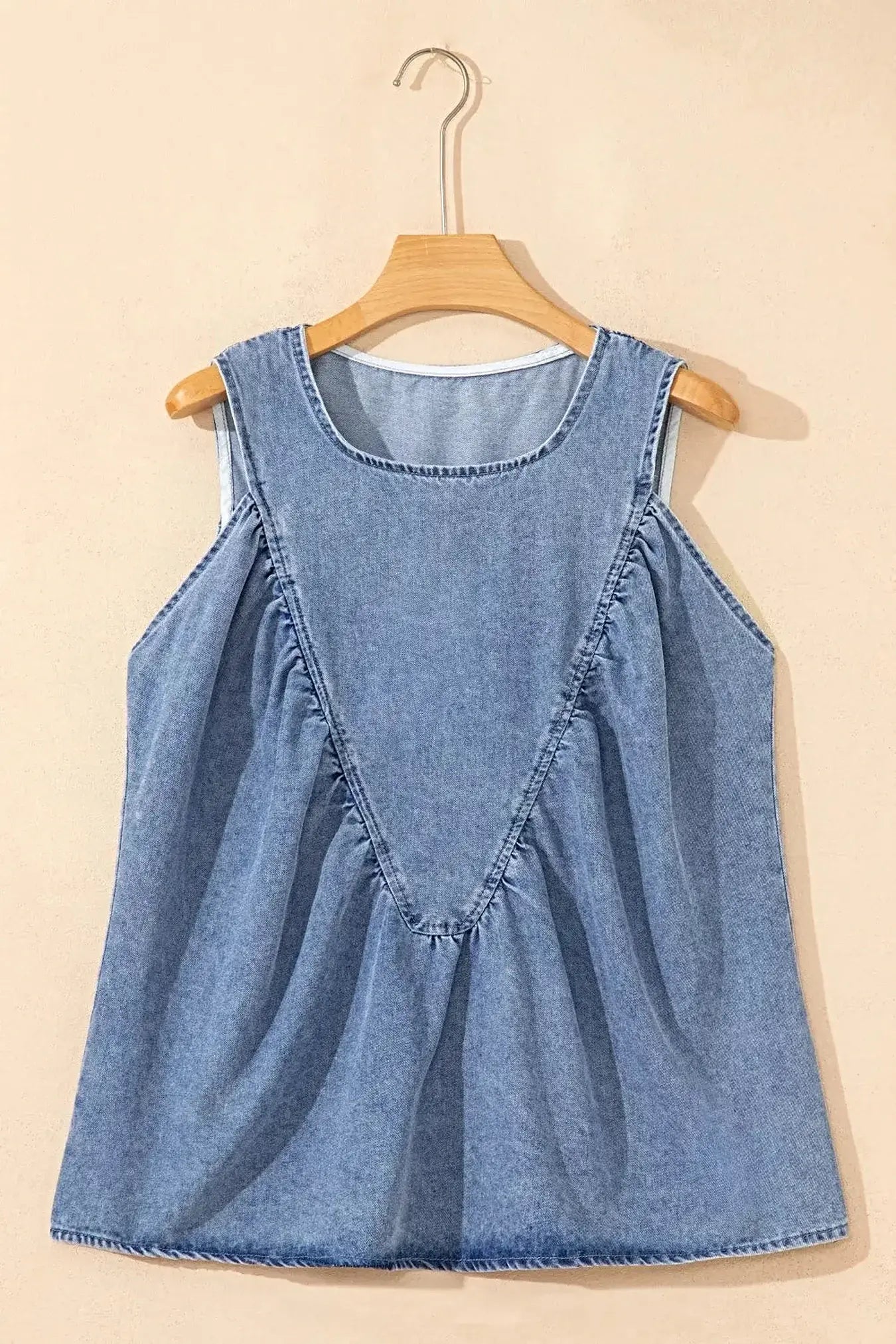 Denim Pleated Patchwork Sleeveless Top -