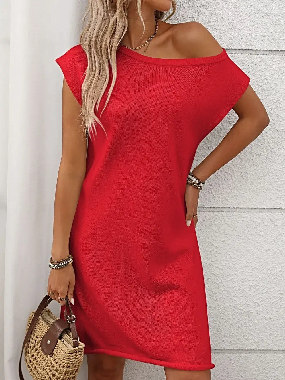 One Shoulder Mini Sweater Dress -