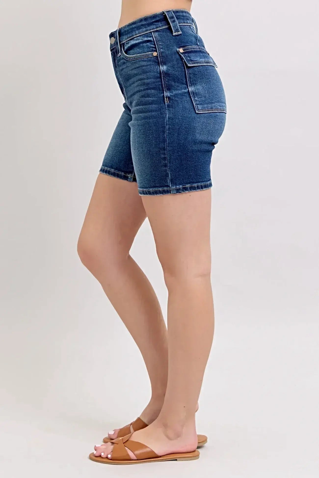 Judy Blue Full Size High Waist Bermudas Jeans W/ Back Flap Pockets Plus Size -