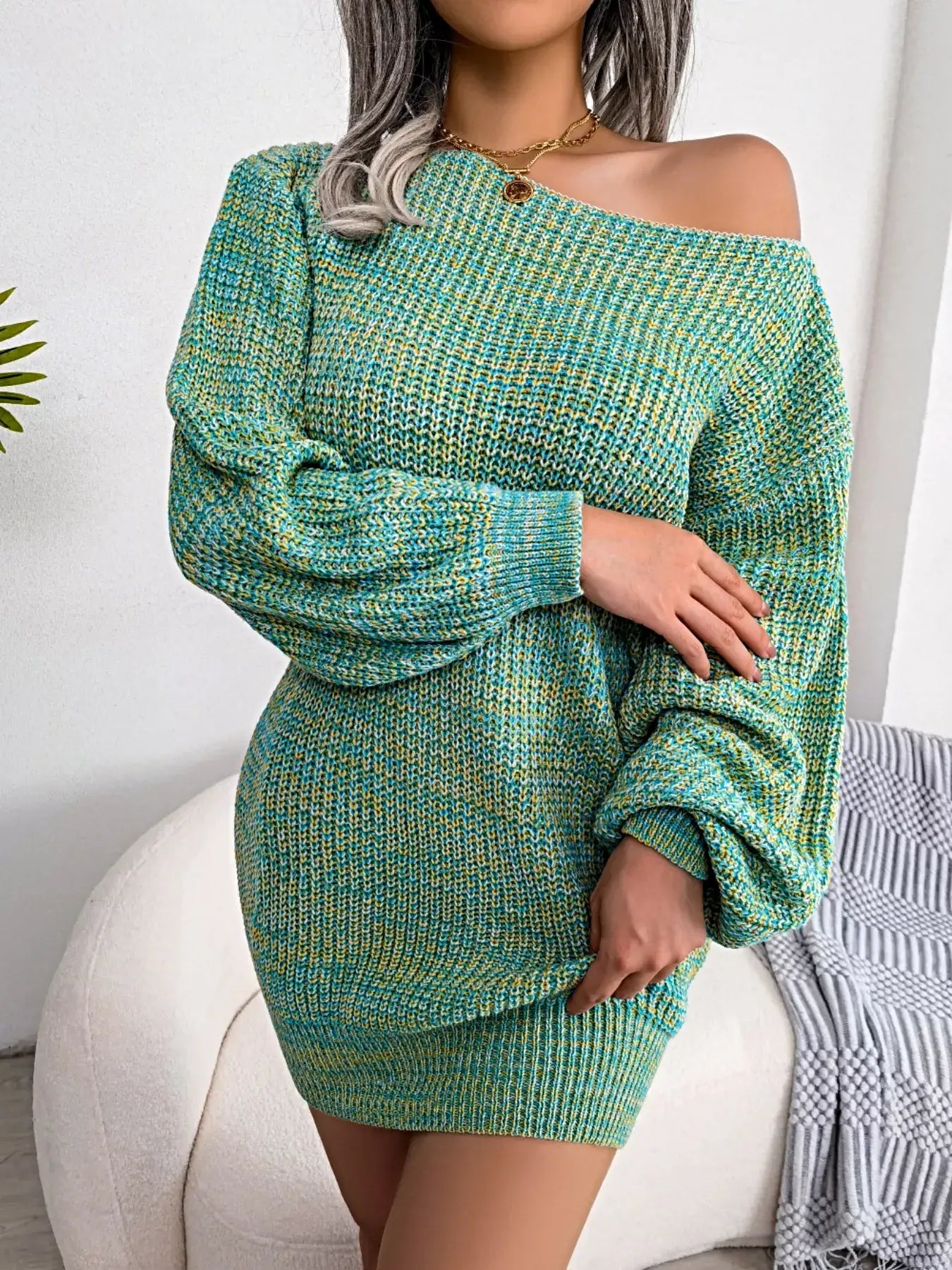 One-Shoulder Sweater Dress -