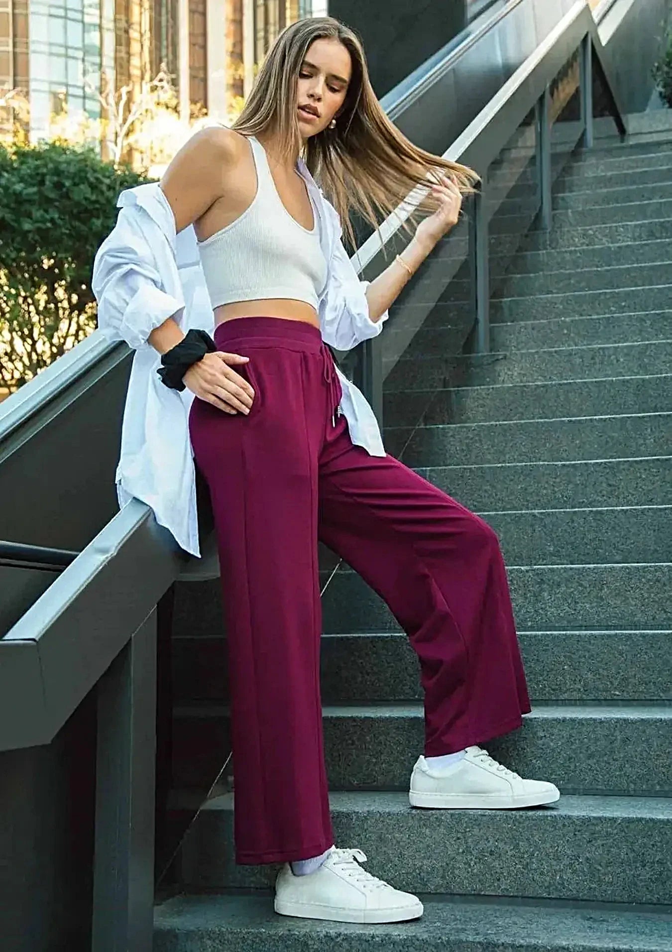 Umgee Full Size Drawstring Wide Leg Pants with Pockets -