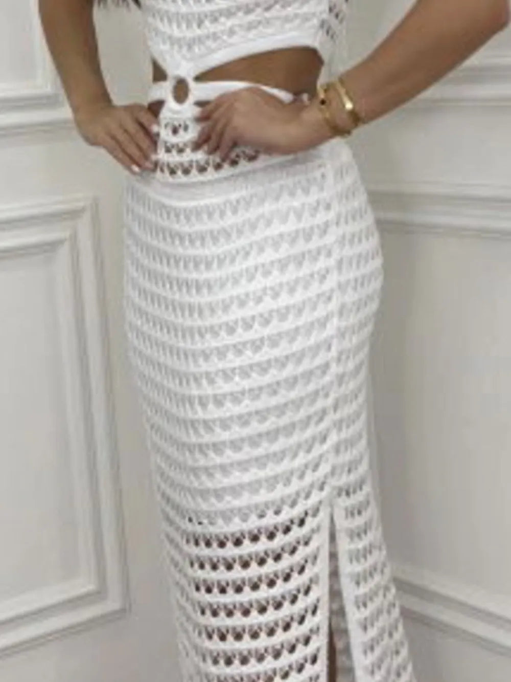 Cutout Slit Round Neck Sweater Dress -