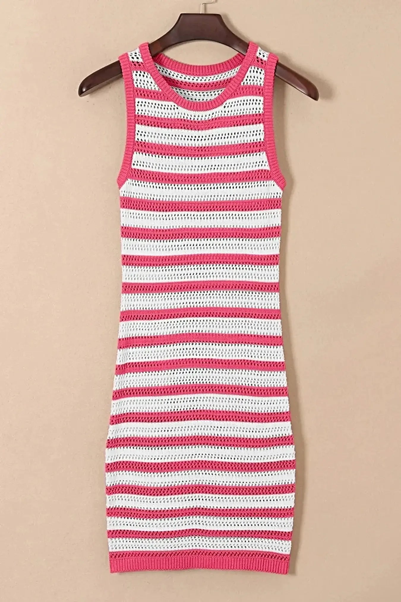 Stripe Hollowed Knit Sleeveless Sweater Dress -