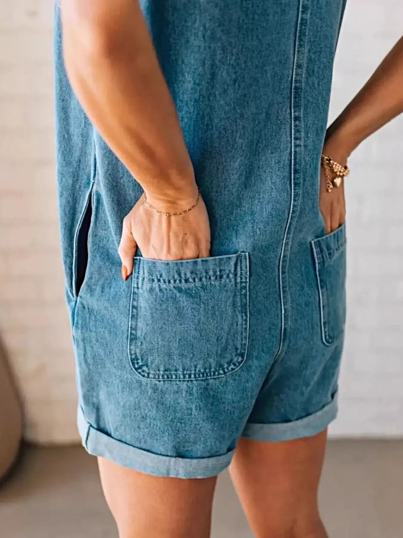 Sleeveless Zip-Up Denim Romper -