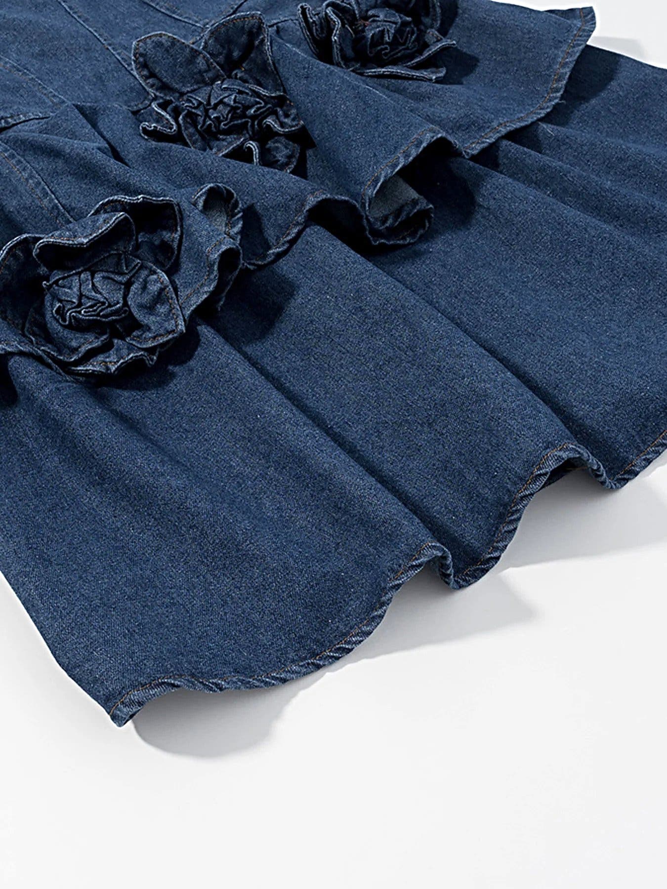 Floral Ruffle Layered Denim Dress -
