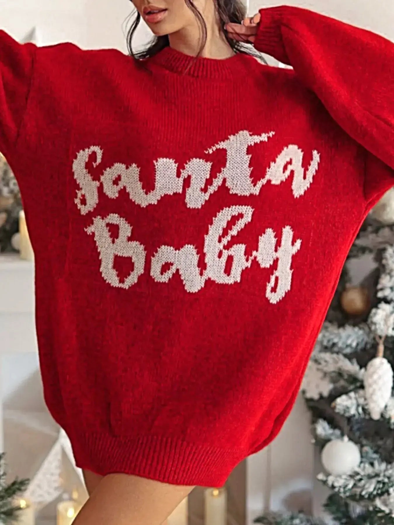 Christmas Letter Oversized Sweater Dress -