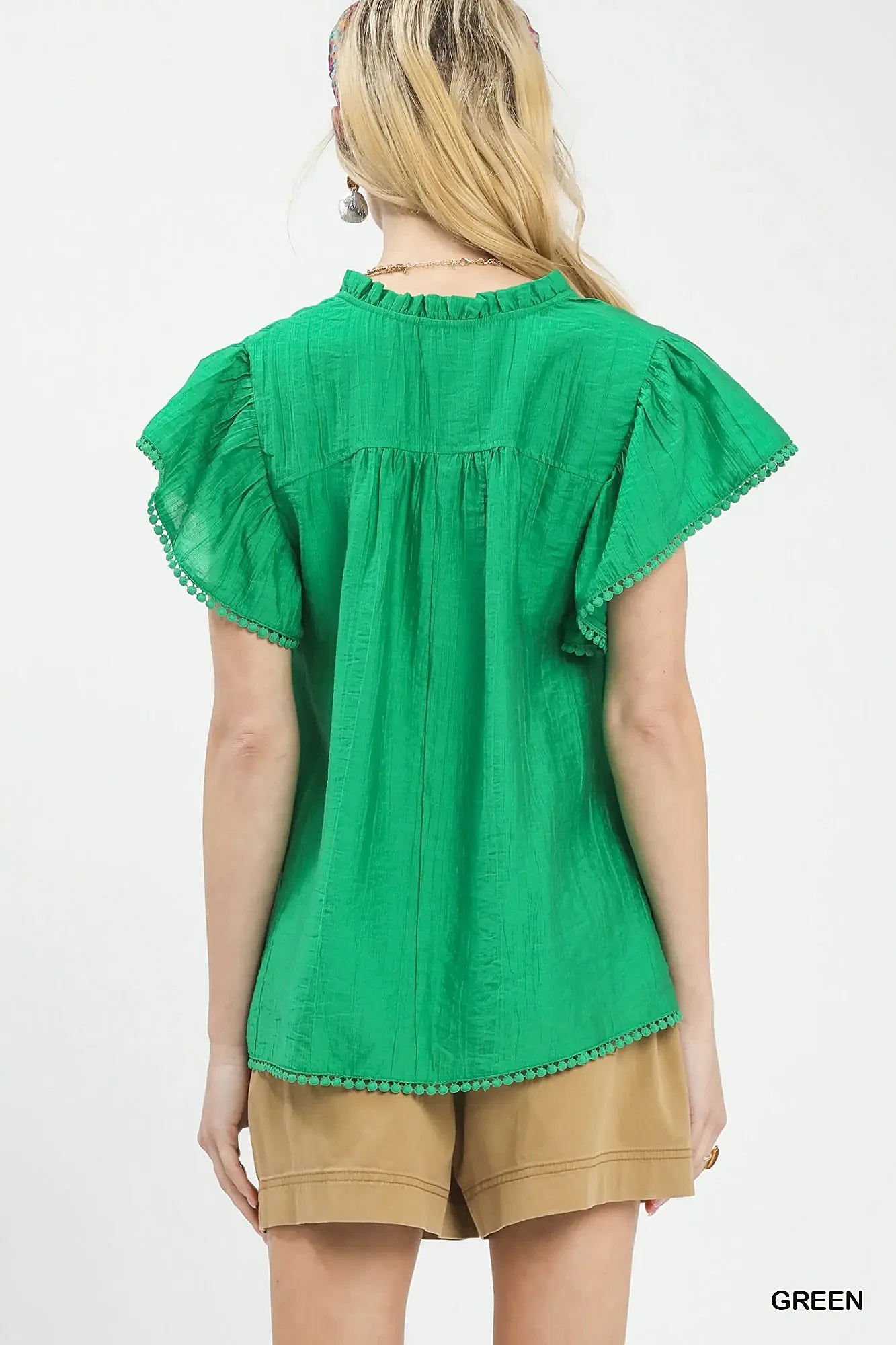 Umgee Flutter Sleeve Relaxed Top with Trim Detail -