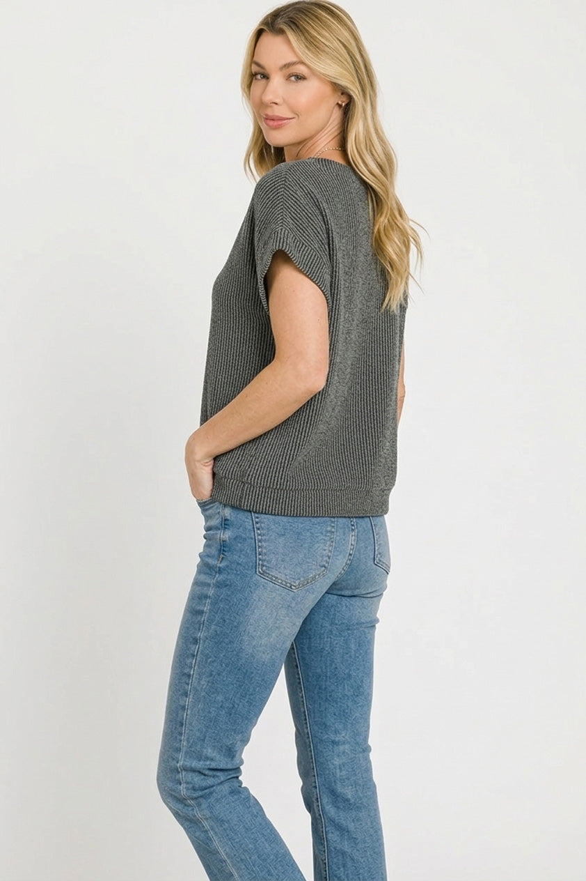 Zenana Raised Rib Cap Sleeve Top -