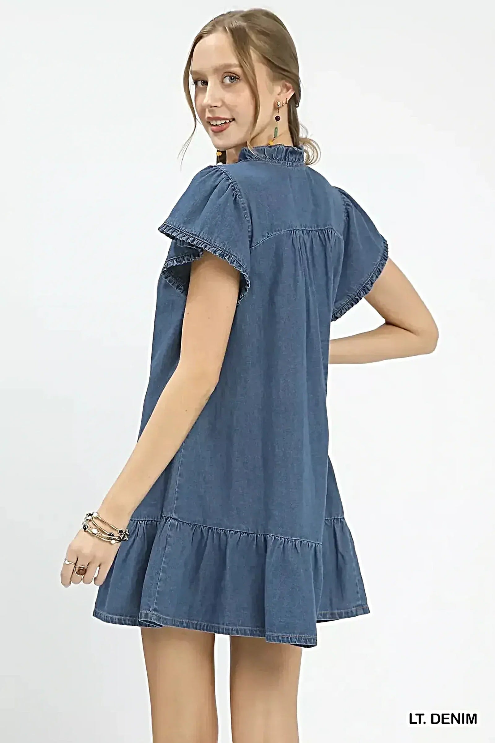 Umgee Ruffled Washed Denim Dress -