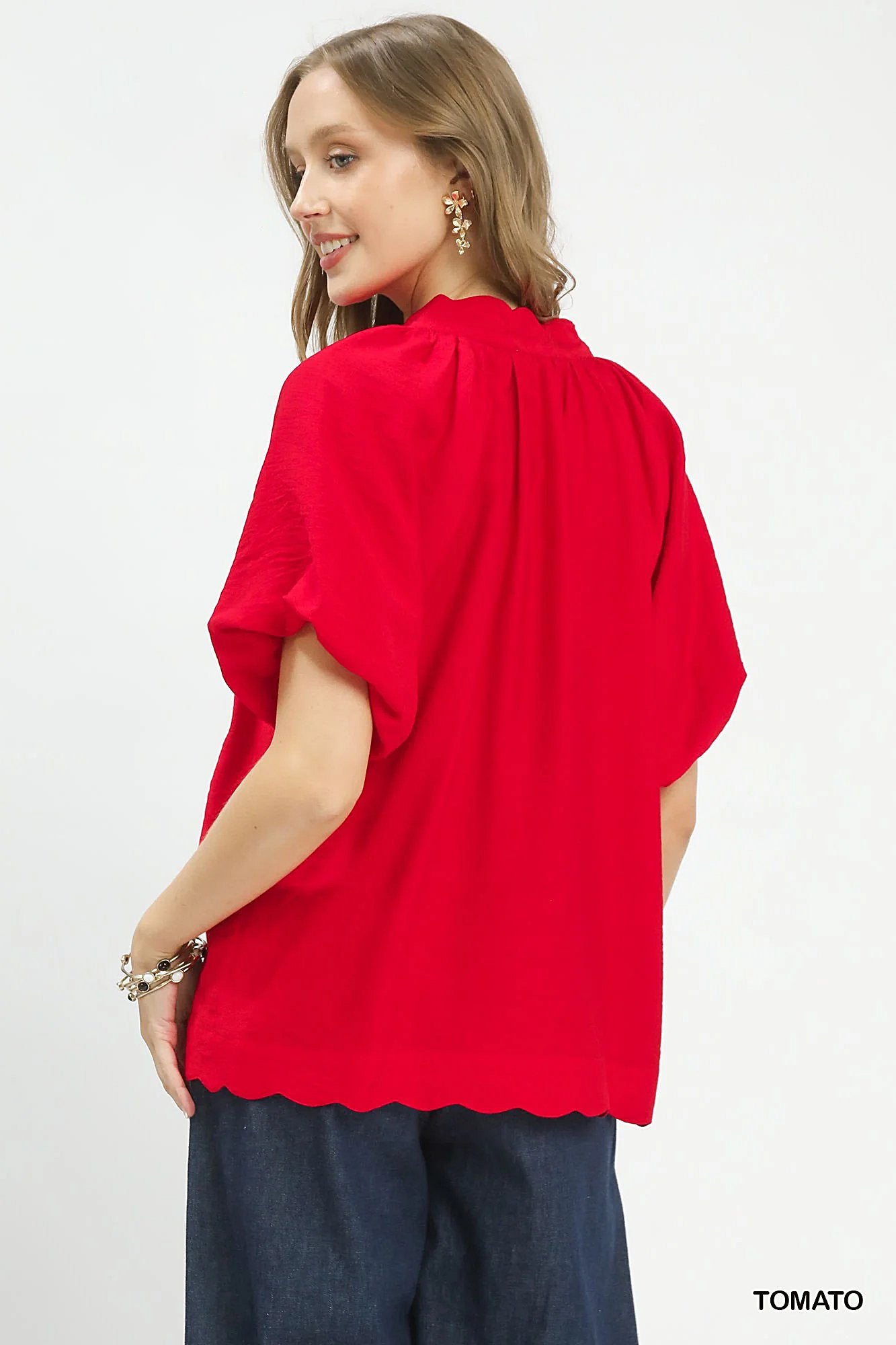 Umgee Floral Embroidered Hem Blouse -