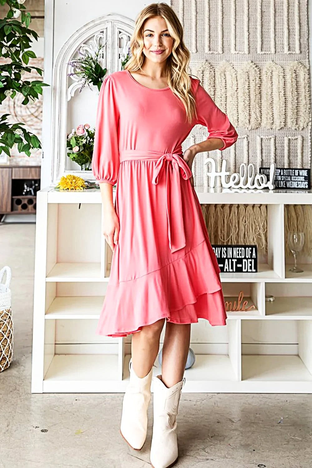 Reborn J Tie Front Ruffle Hem Dress -