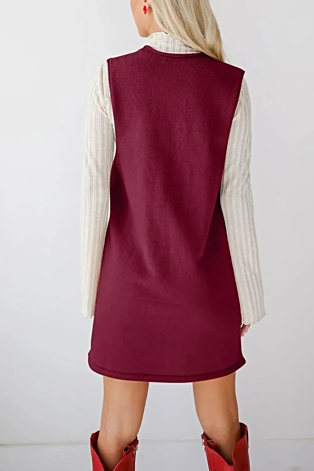 Lovelet Pocketed V-Neck Mini Sweater Overall Dress -