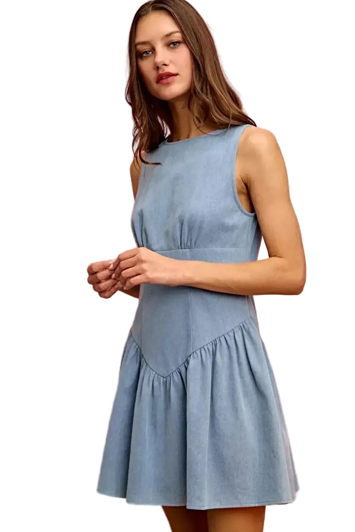 SO ME Fit And Flare Sleeveless Denim Mini Dress -