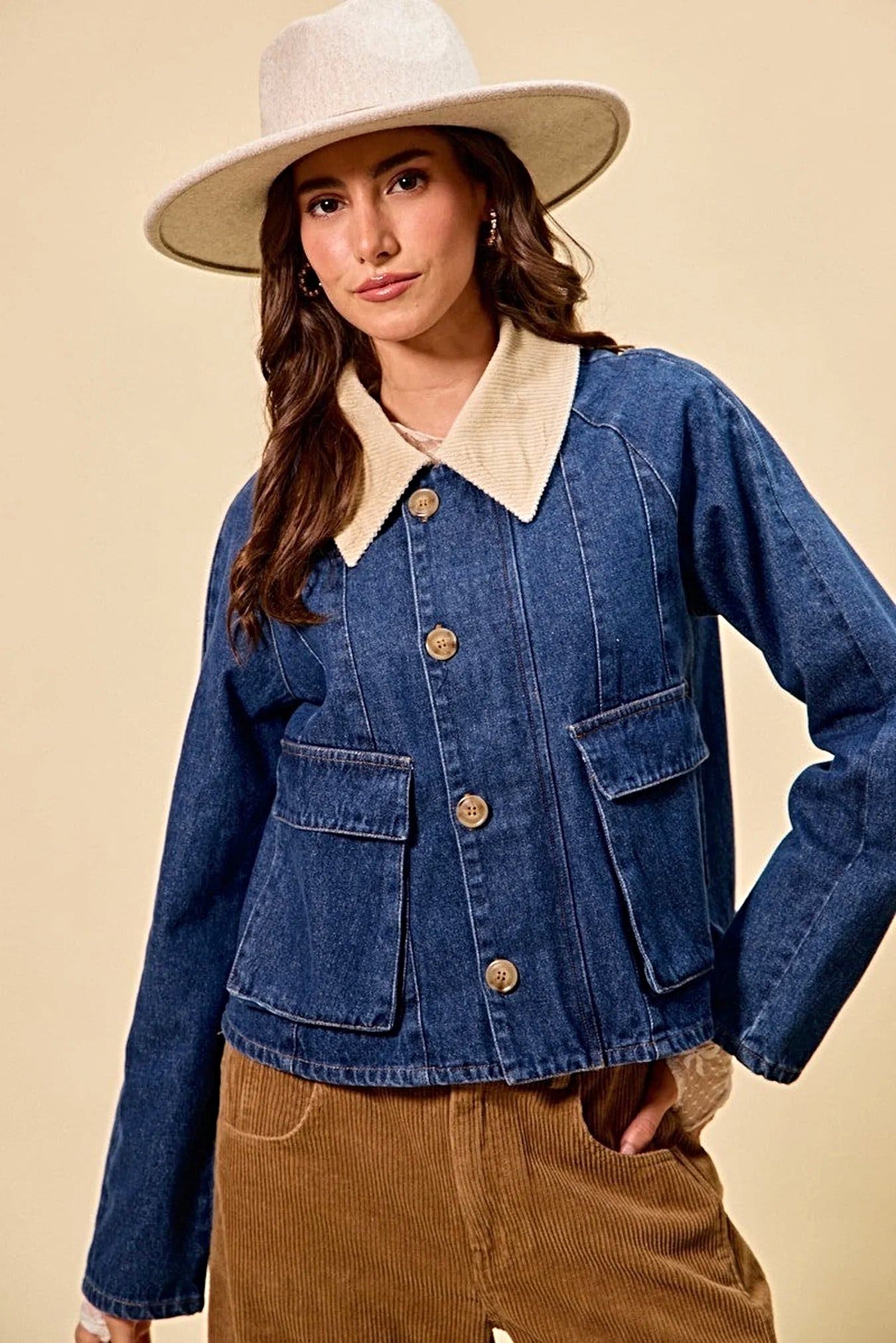 SO ME Zip Up And Buttoned Denim Jacket -