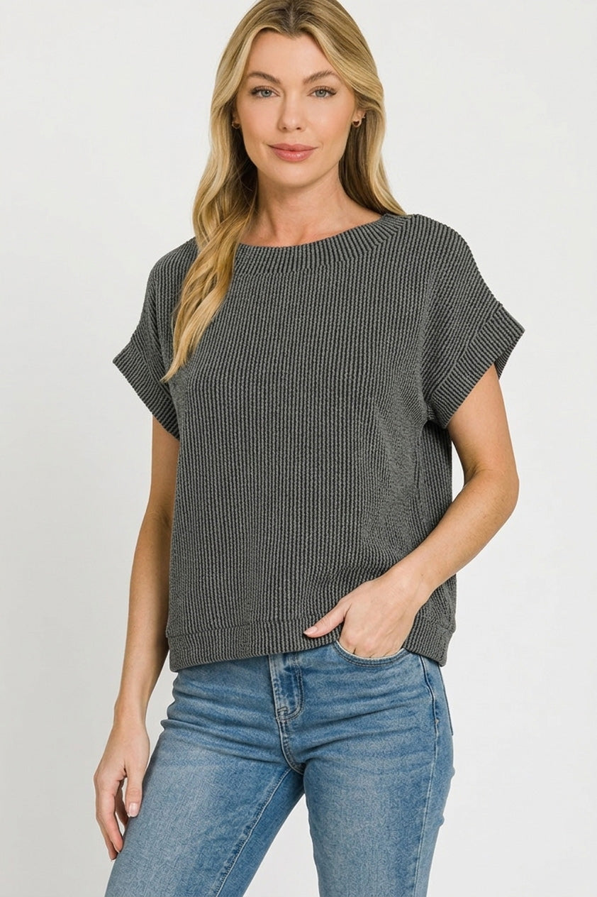 Zenana Raised Rib Cap Sleeve Top -