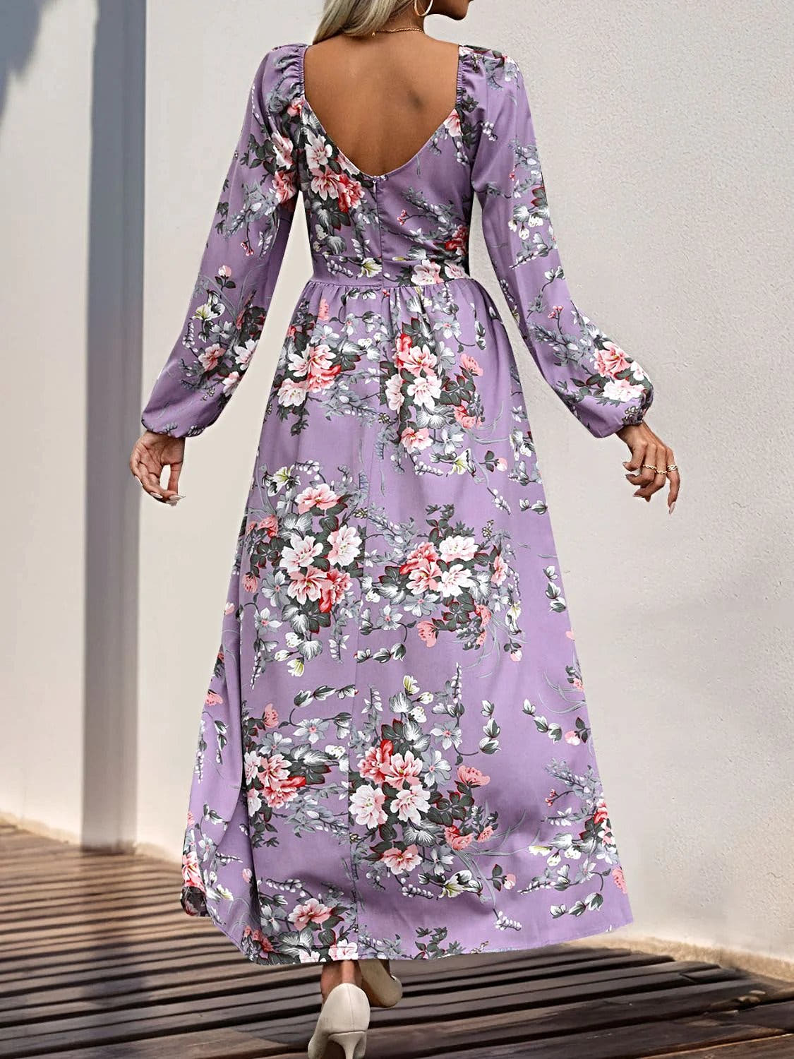 Perfee Elegant 100% Polyester Maxi Dress With Slit - Long Sleeve Surplice Design Trendsi