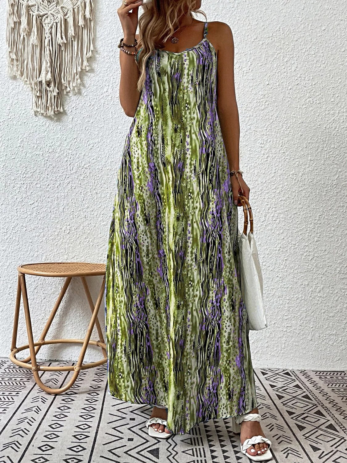 Elegant Printed Maxi Dress with Scoop Neck, Full Size & Opaque Fabric - Trendsi Trendsi
