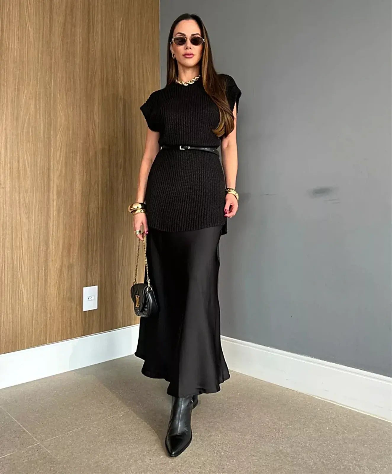 Round Neck Cap Sleeve Sweater Dress -