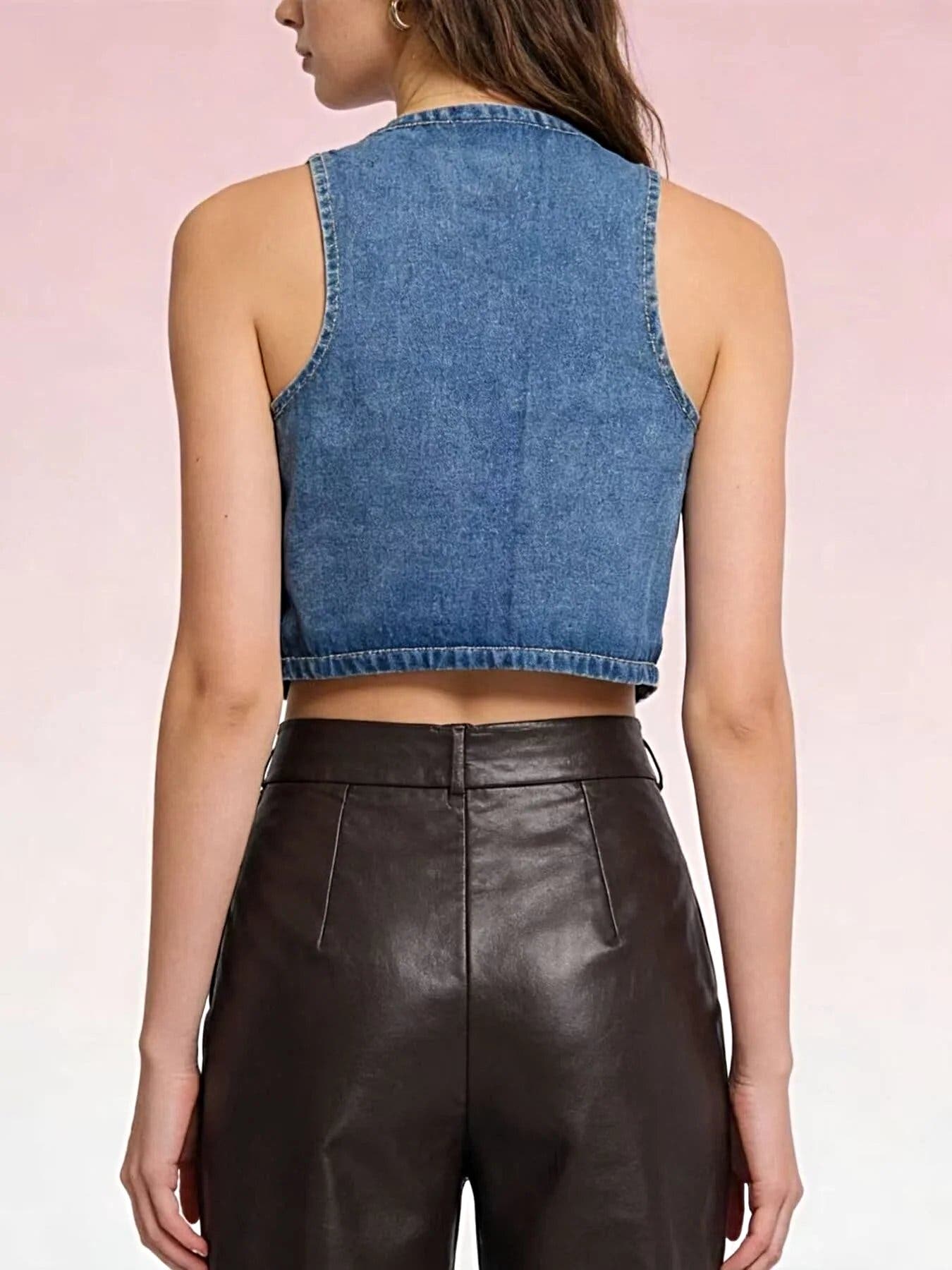 Button-Down Denim Vest -