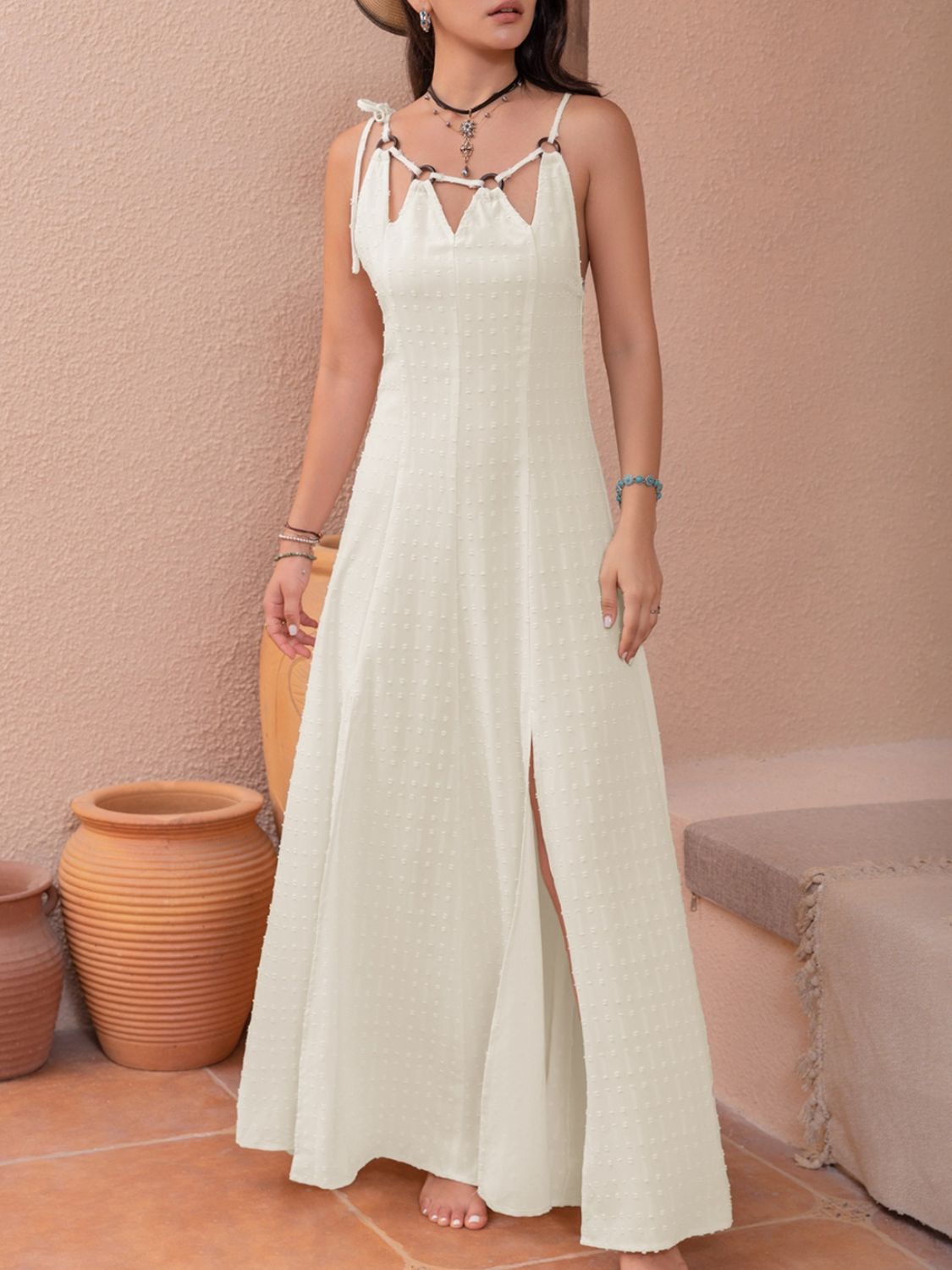 Swiss Dot Cutout Sleeveless Maxi Dress Trendsi