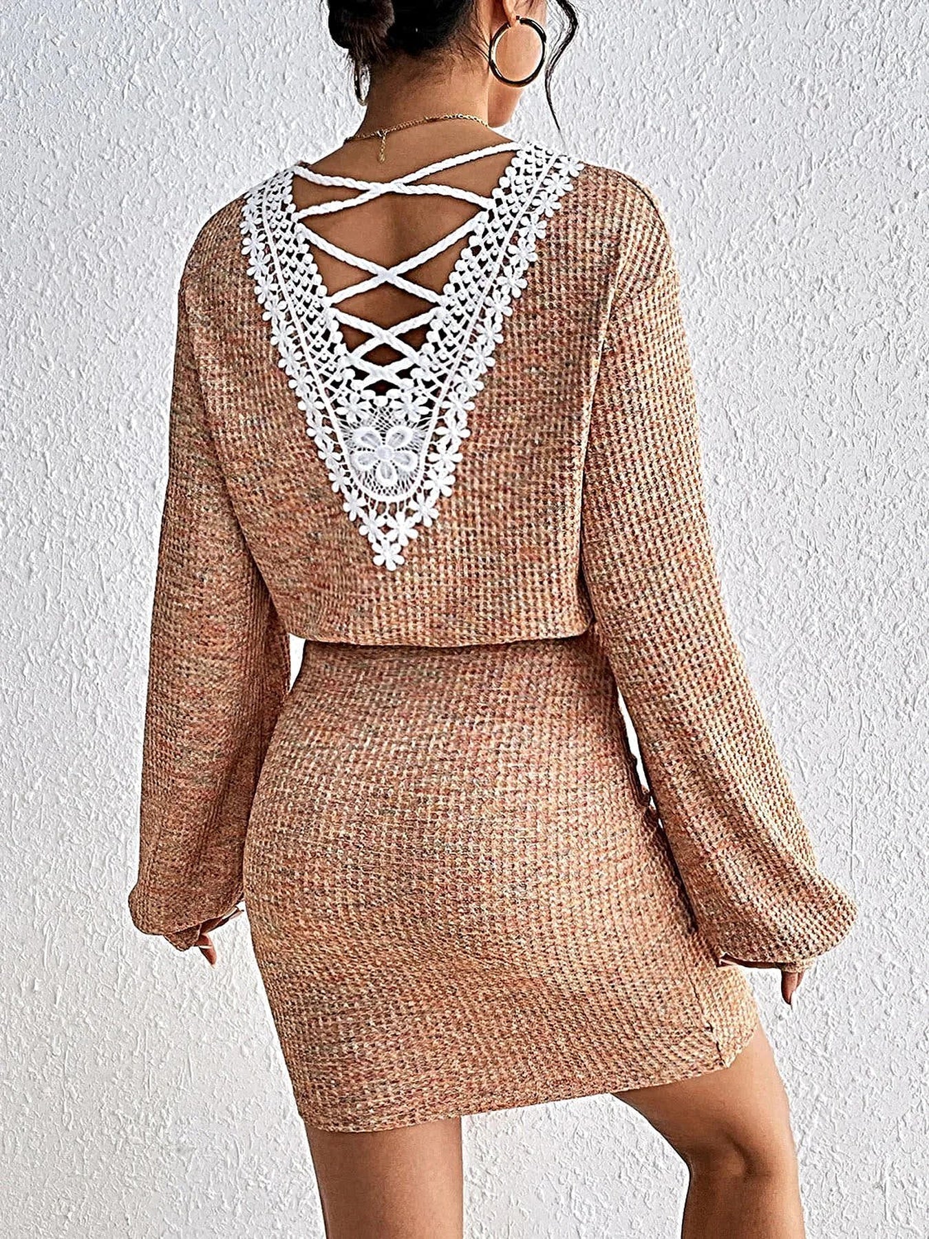 Honey Lace Detail V-Neck Mini Dress -