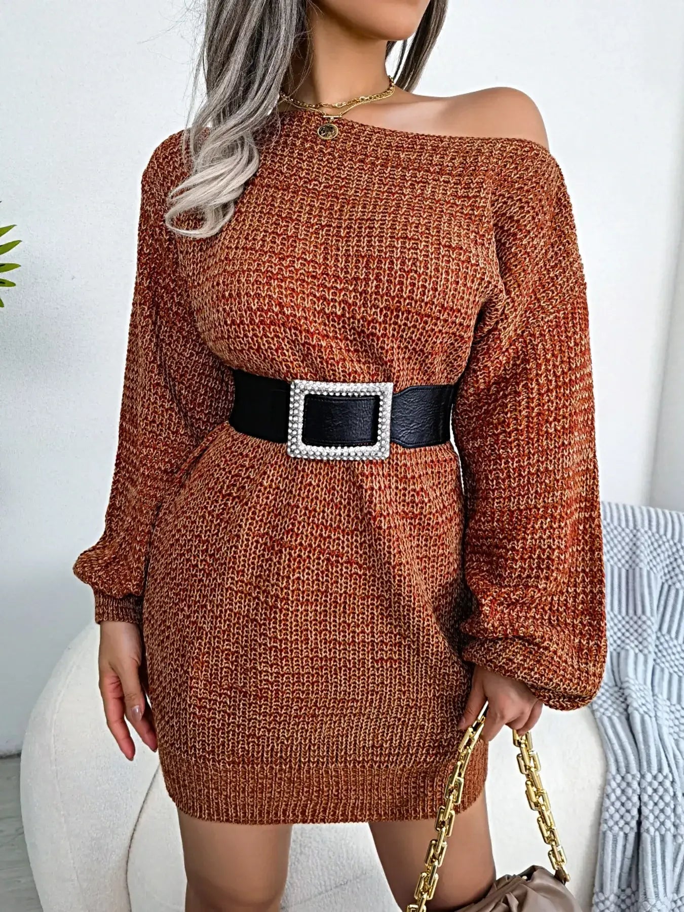 One-Shoulder Sweater Dress -