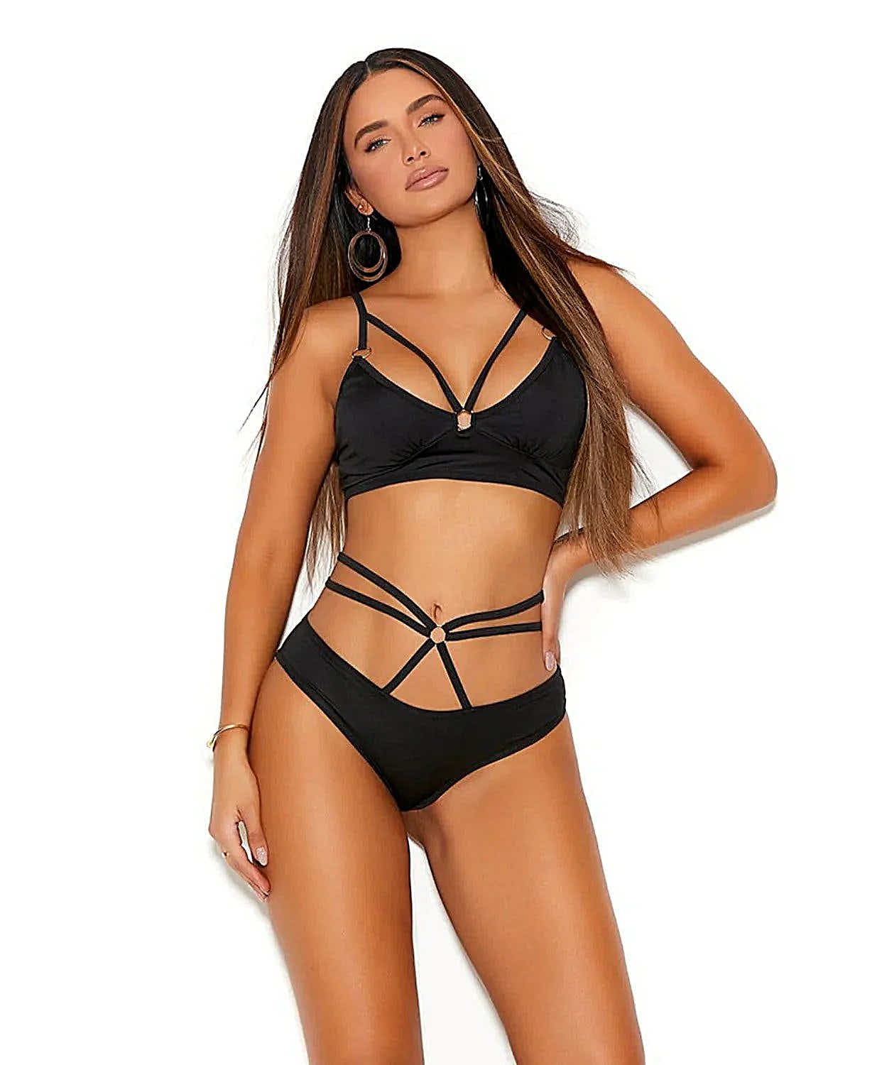 Elegant Moments Lycra Bralette Set with Strappy Front Detail and Matching Booty Shorts Elegant Moments