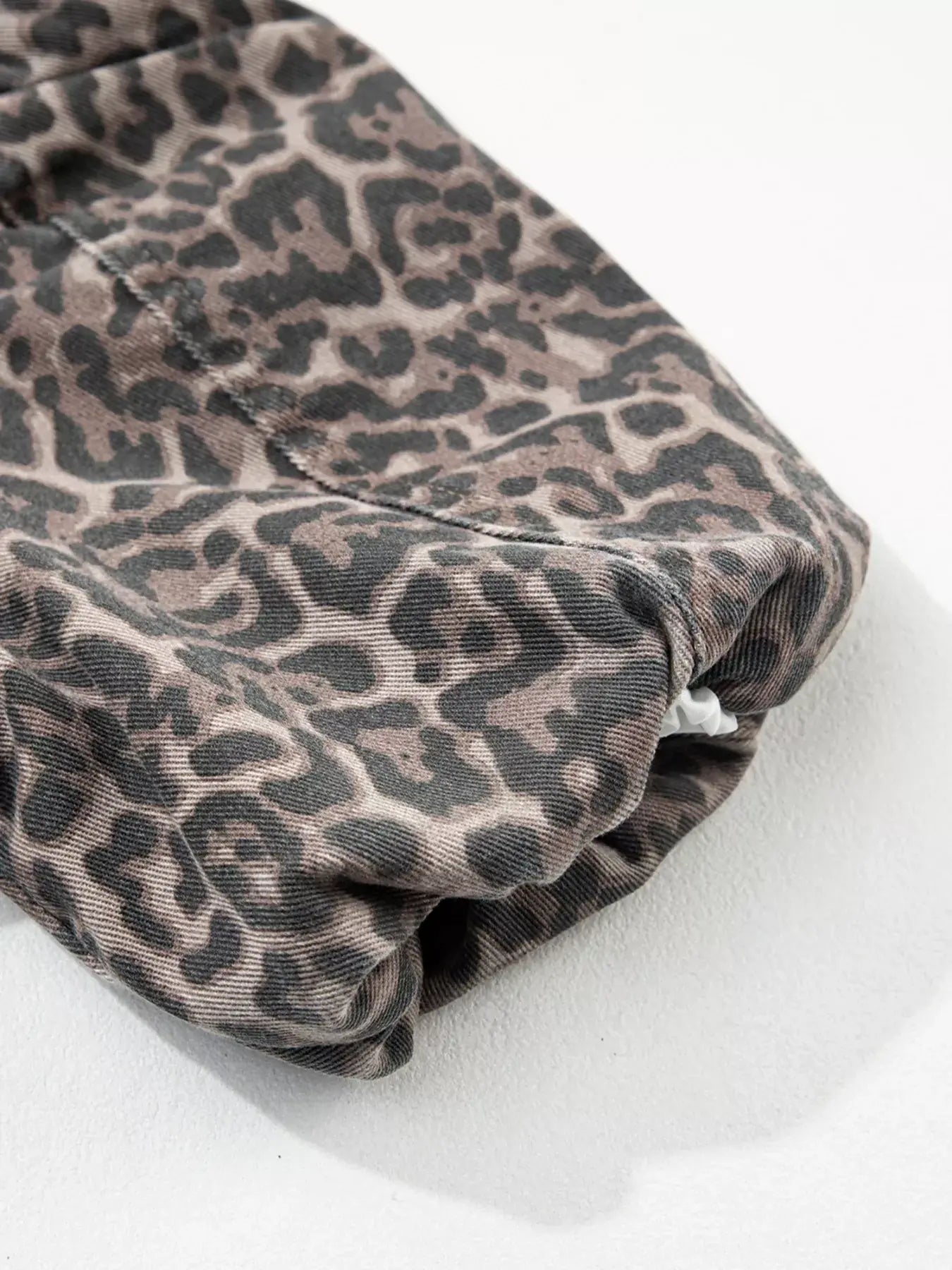 Leopard Print Ruffle Hem Denim Top -