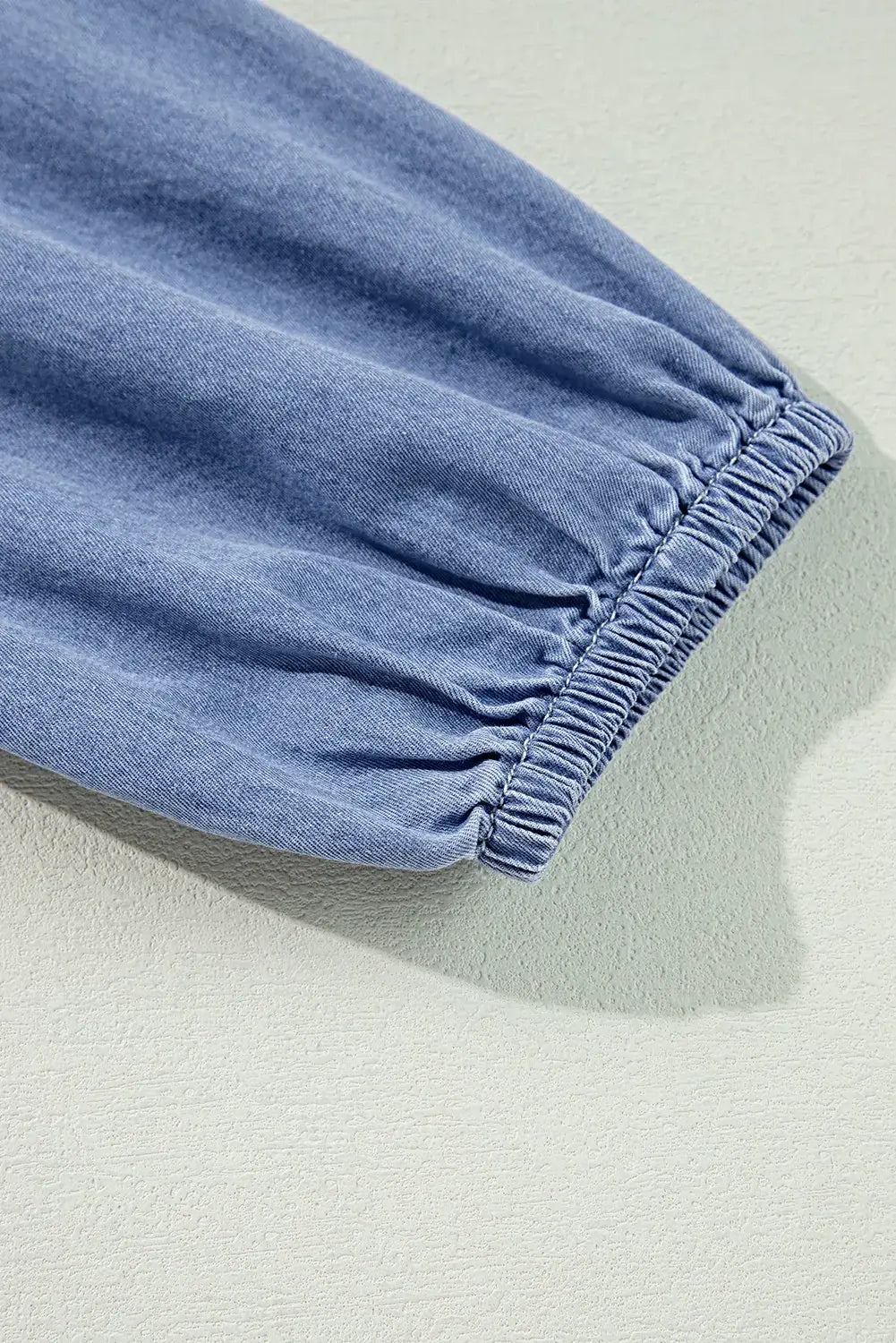 Plunge Denim Dress With Tied Design And Three-Quarter Sleeves - 100% Cotton Classic Elegance Trendsi