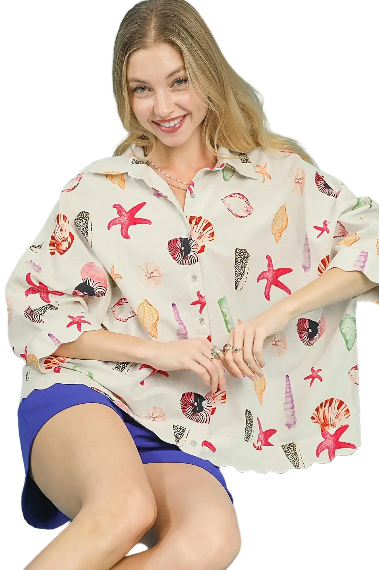 Umgee Seashell & Starfish Print Button-Down Top -