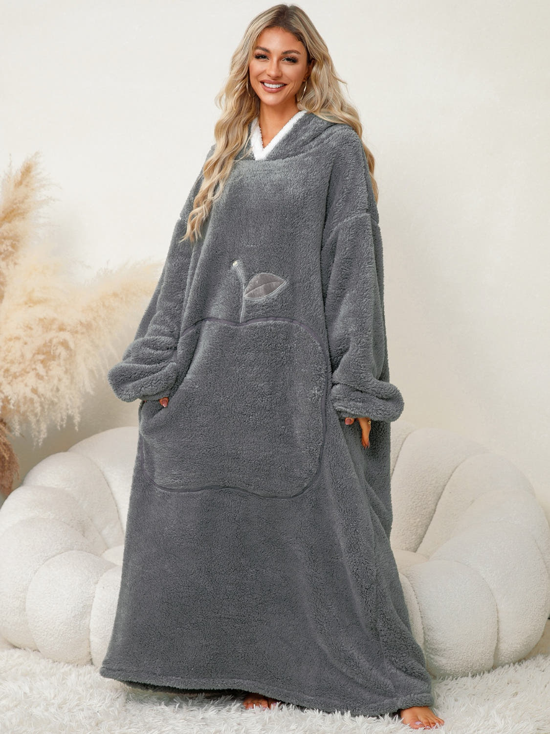Pocketed Contrast Long Sleeve Hooded Lounge Dress -