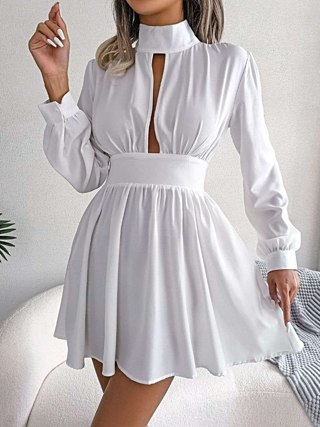 Cutout Turtleneck A-Line Mini Dress -