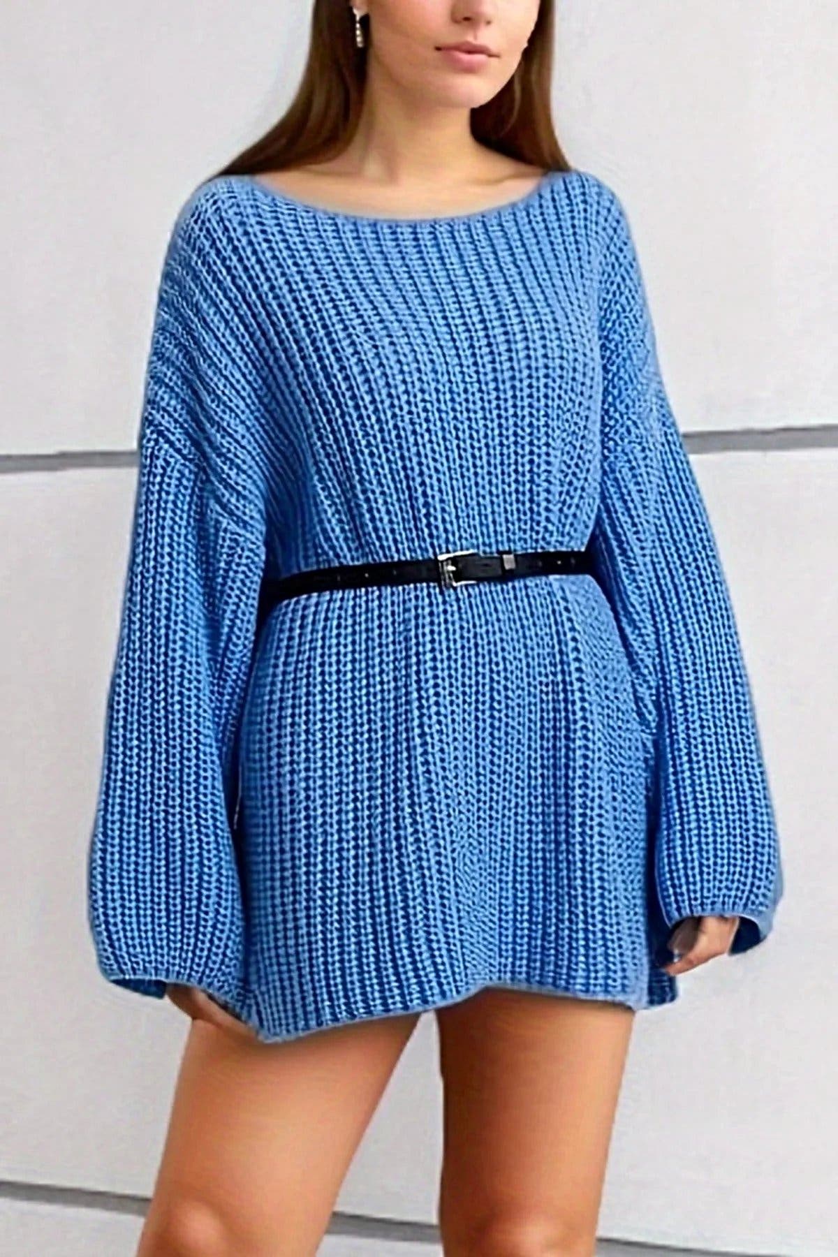 Boat Neck Dropped Shoulder Mini Sweater Dress -