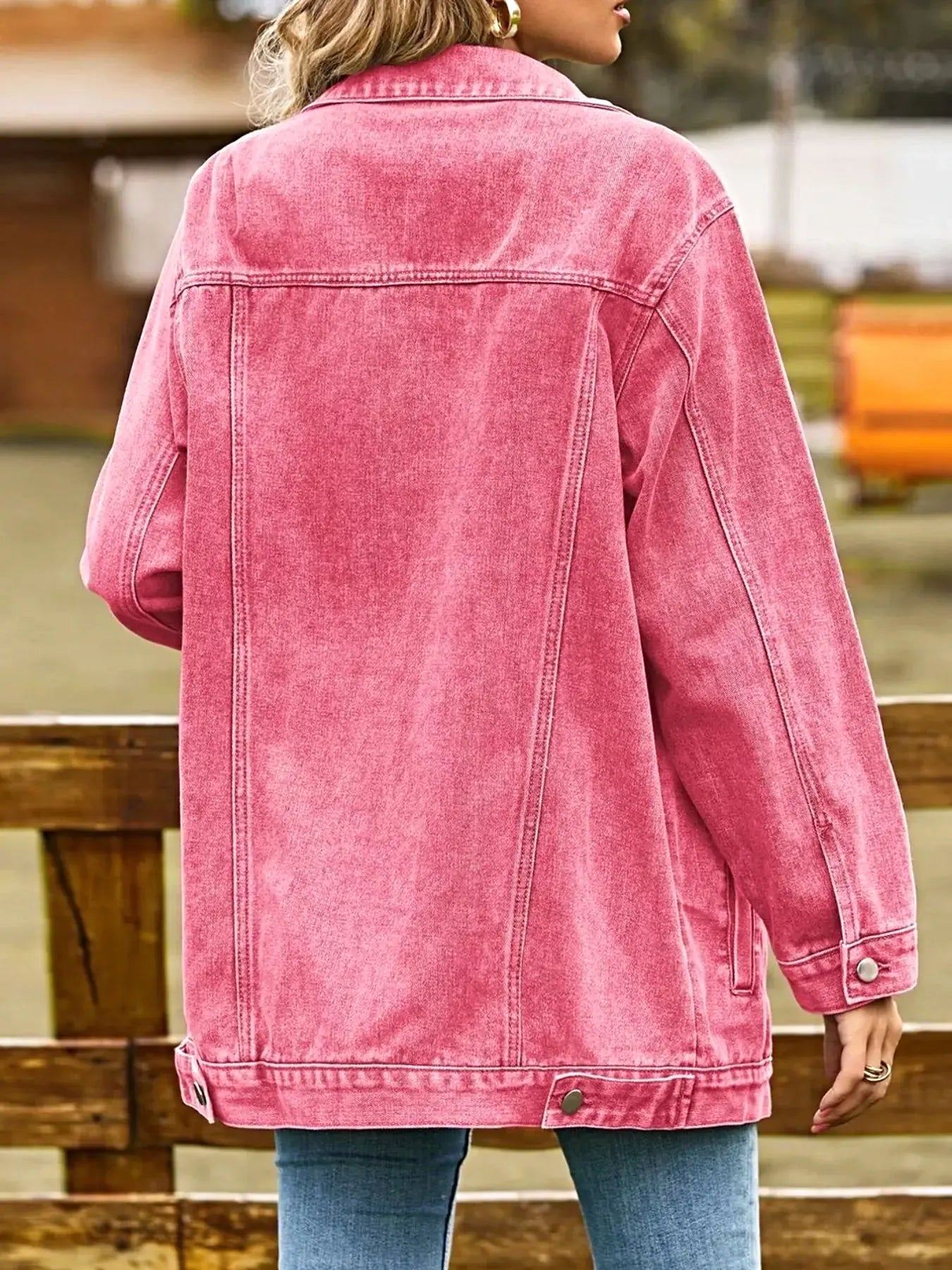 Button Down Washed Denim Jacket -