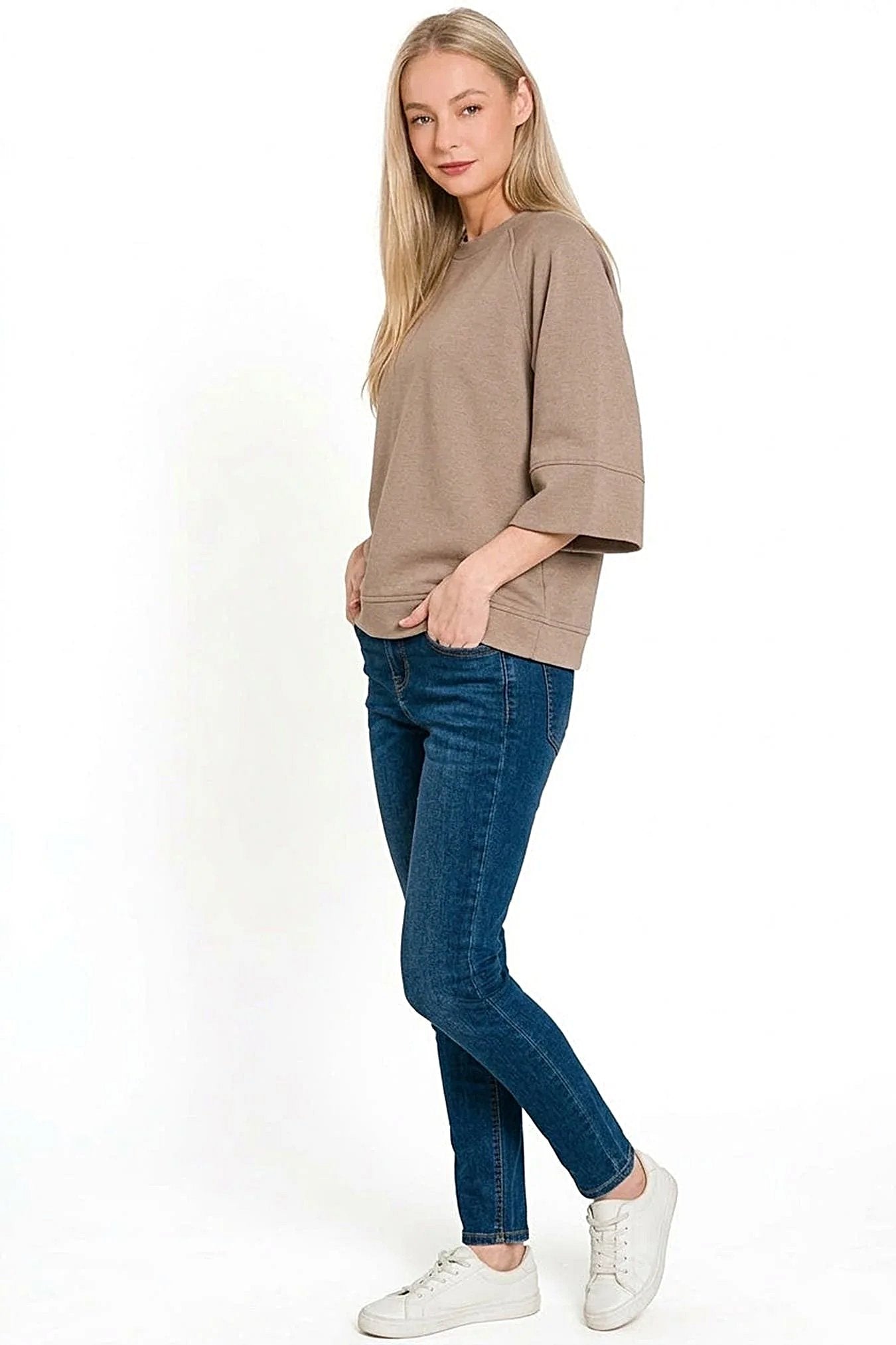 Zenana Scuba 3/4 Sleeve Pullover -