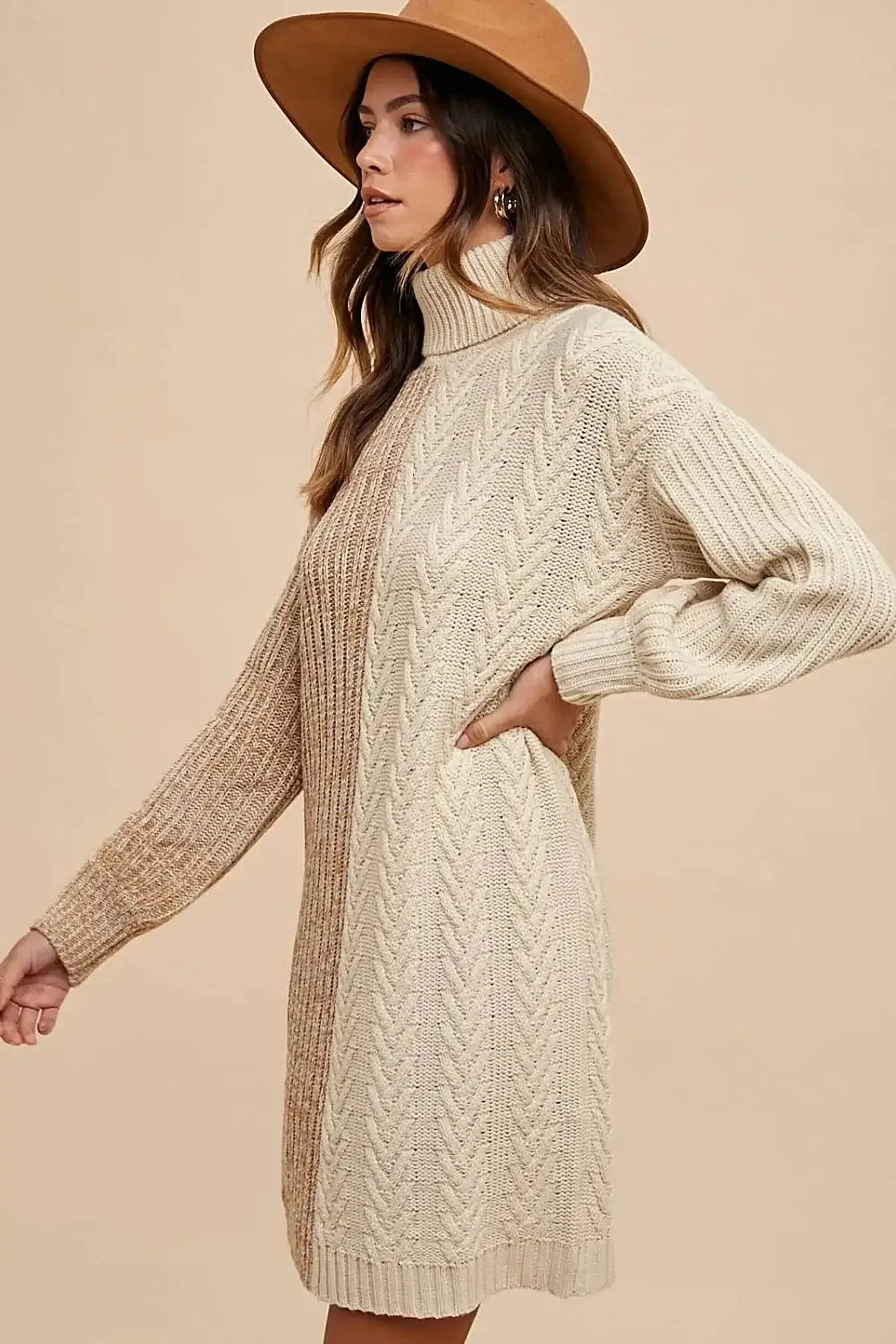 Annie Wear Color Block Turtleneck Sweater Dress -
