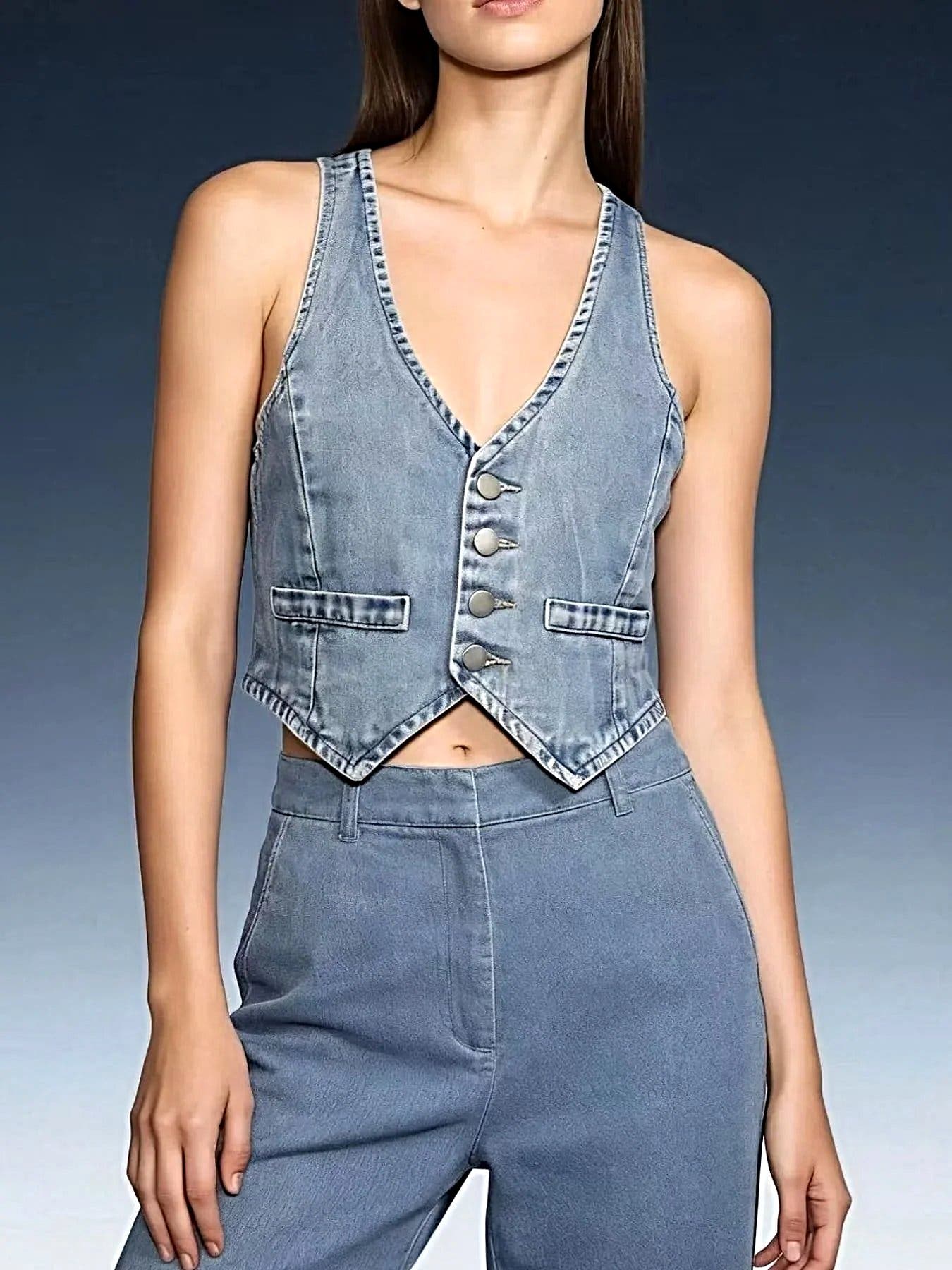 Button-Down Denim Vest -