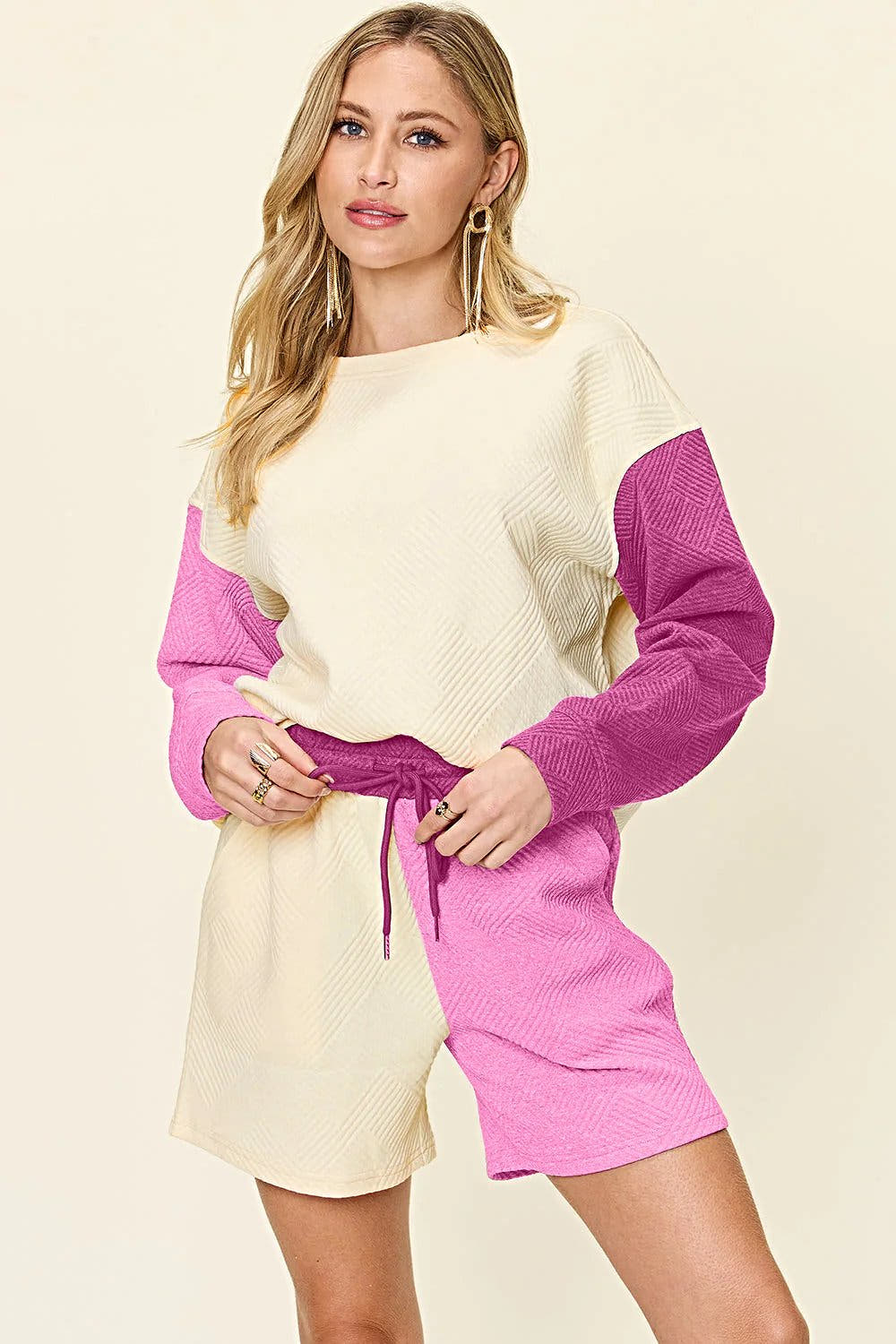 Luxury Two Piece Shorts Set with Pocketed Design and Drop Shoulder Top Trendsi