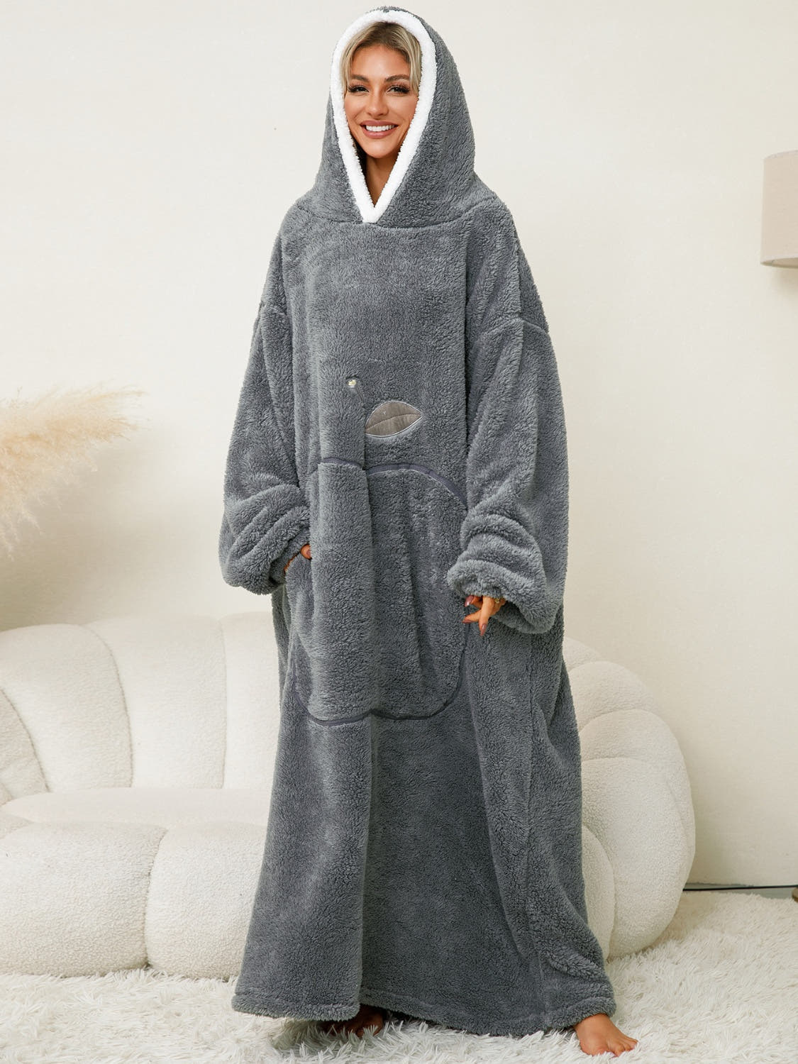 Pocketed Contrast Long Sleeve Hooded Lounge Dress -