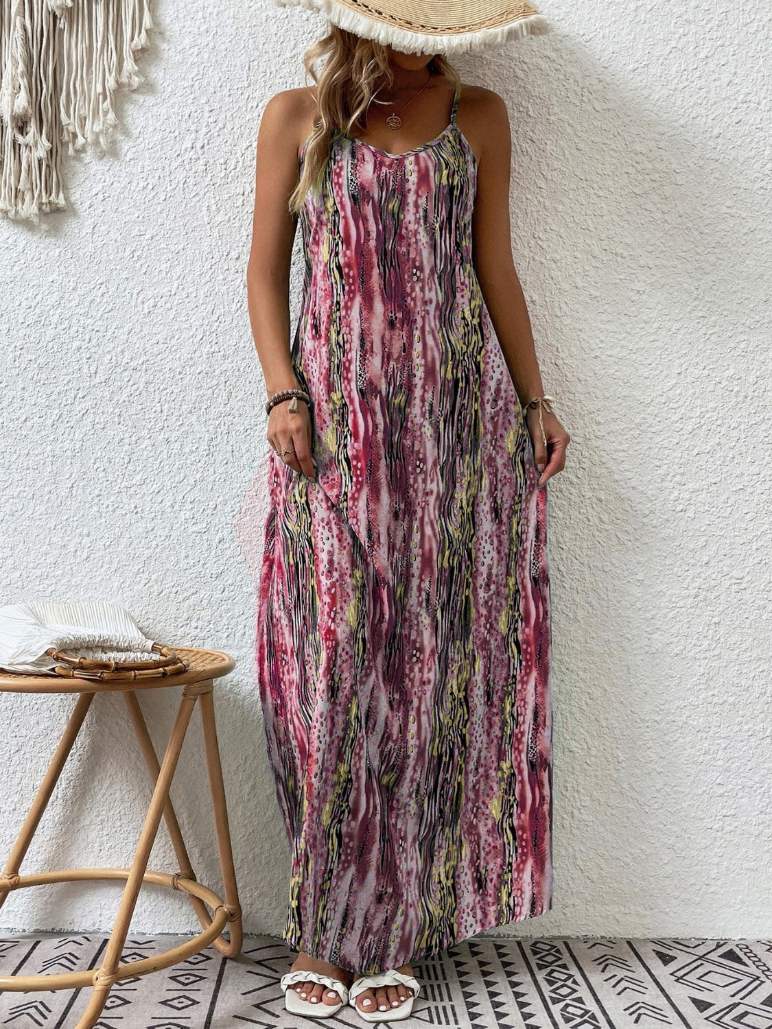 Elegant Printed Maxi Dress with Scoop Neck, Full Size & Opaque Fabric - Trendsi Trendsi