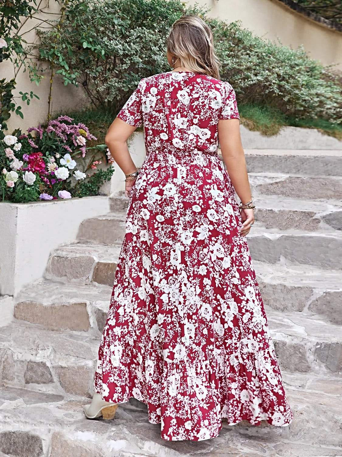 Elegant Plus Size Maxi Dress with Slit, V-Neck Design, Opaque 100% Viscose Fabric Trendsi