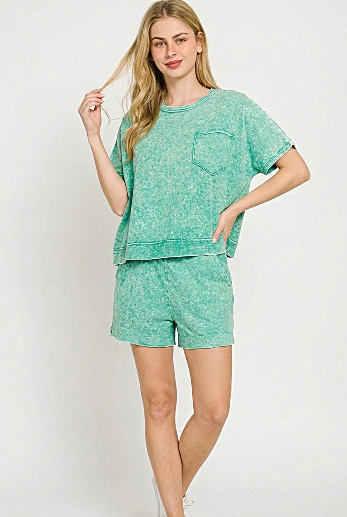 Zenana Halo Snow Washed Boxy Top & Shorts Set -
