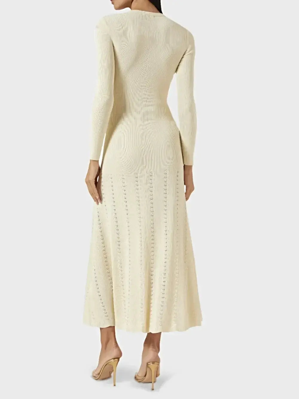 Openwork Round Neck Long Sleeve Sweater Dress -