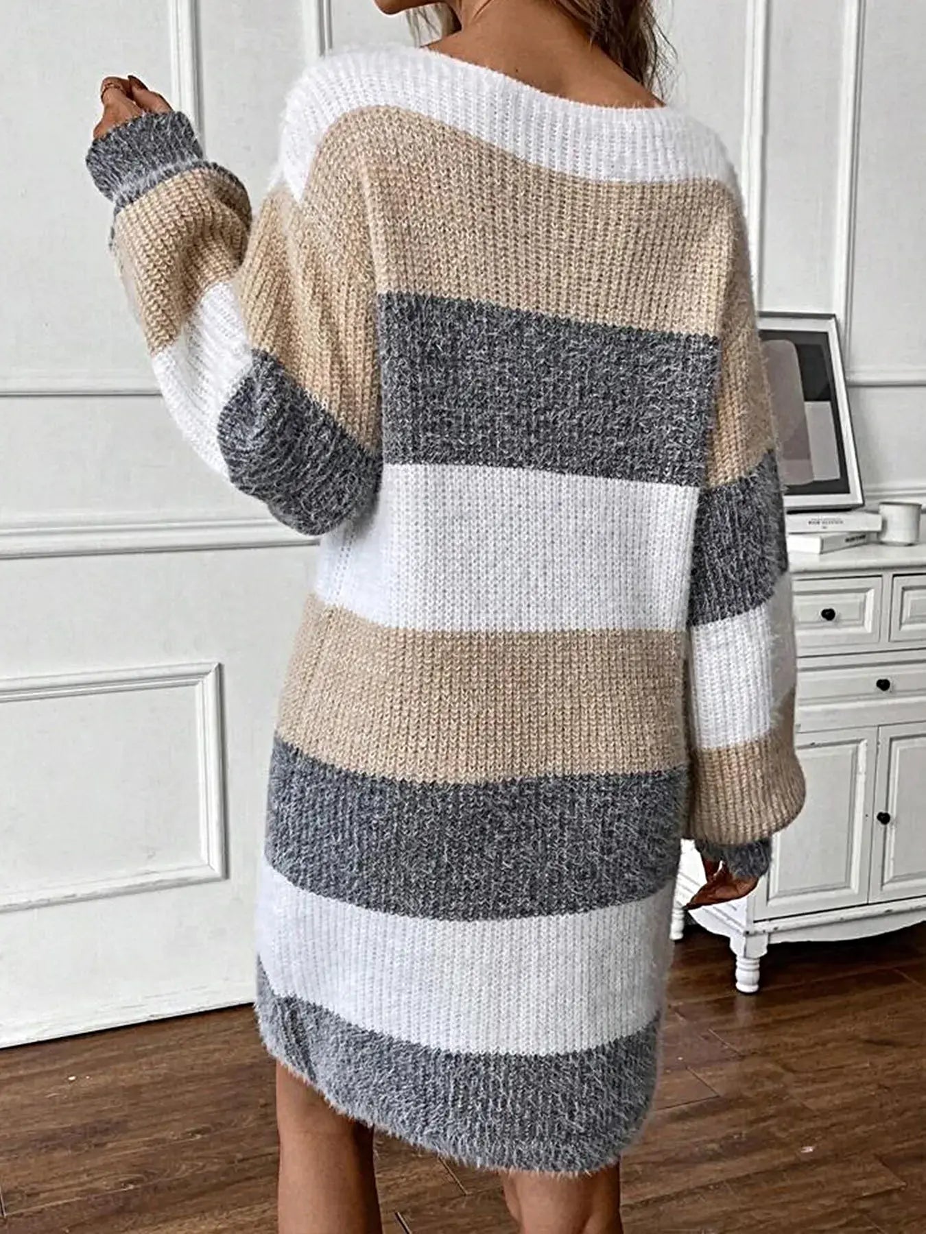 Color Block Long Sleeve Sweater Dress -